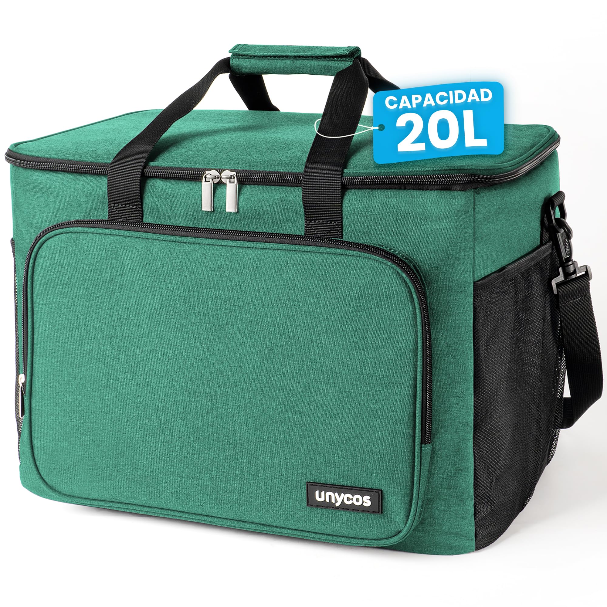 unycos - Bolsa Térmica Porta Alimentos 20L - Nevera Portátil, Lunch Box Impermeable, Hermética e Isotérmica, Porta Fiambrera de Gran Capacidad para Almuerzo, Oficina, Viaje, Pícnic o Colegio (Verde)