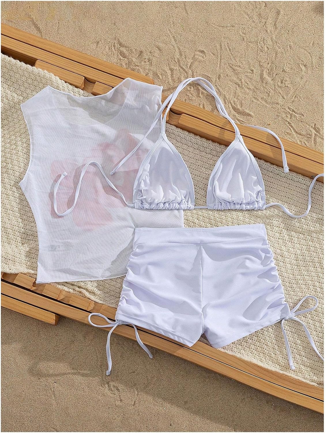 GORGLITTER Women's 3 Piece Swimsuits Triangle Halter String Bikini Top Bathing Suit with Shorts