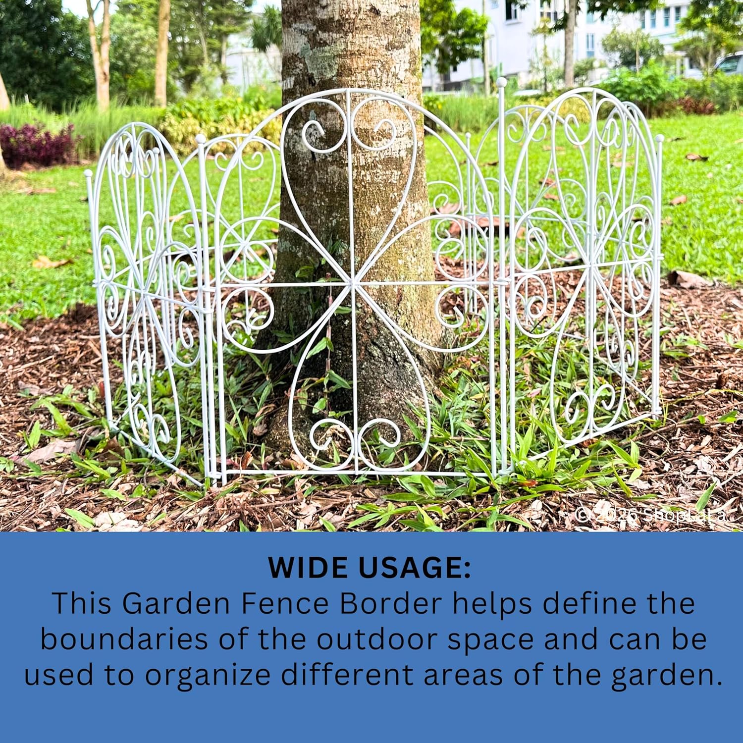 ShopLaLa Decorative Garden Fence (10 Panels) 12.5in(L) x 16.5in(H) Heart Rustproof White Metal Wire, Animal Barrier Fencing for Dogs, Flower Bed Edging Landscape Border Yard Patio Outdoor Decor