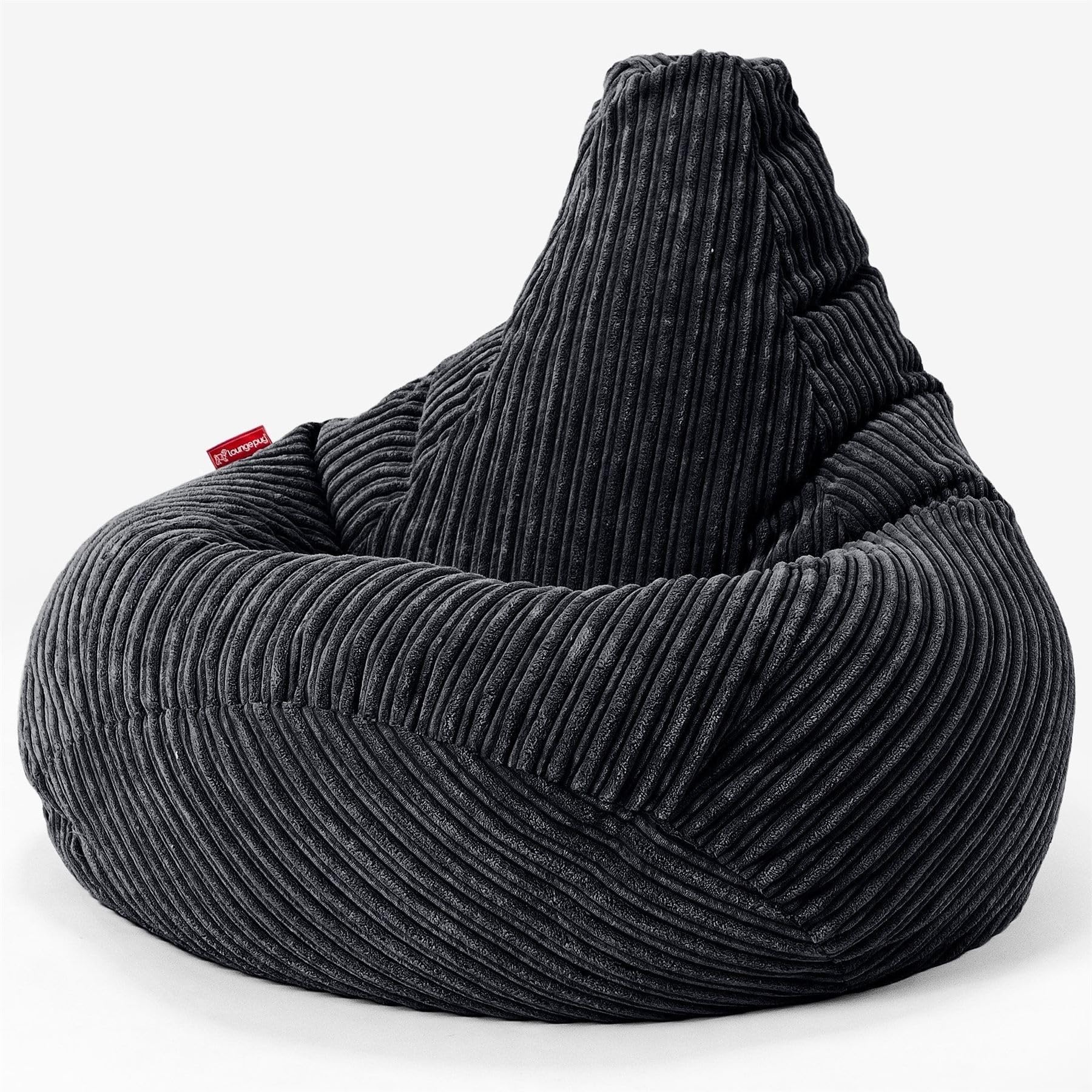Lounge Pug Cord Highback Bean Bag Chair - Gaming Bean Bags UK Recliner Chair - Black โ image 1