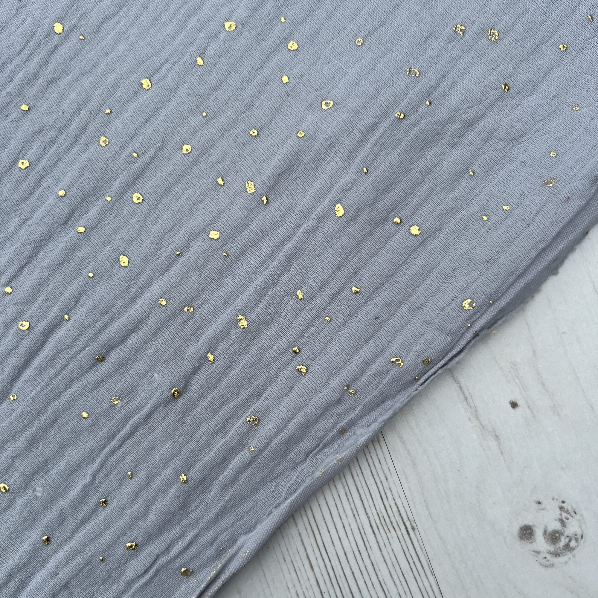 Gold Speckled Double Gauze 100% Cotton Fabric Dress Making Lightweight Muslin Baby Nursery Children Swaddle Blankets Scarves Summer Clothing | 55" - 140 cm Wide (per Half Metre, Silver)
