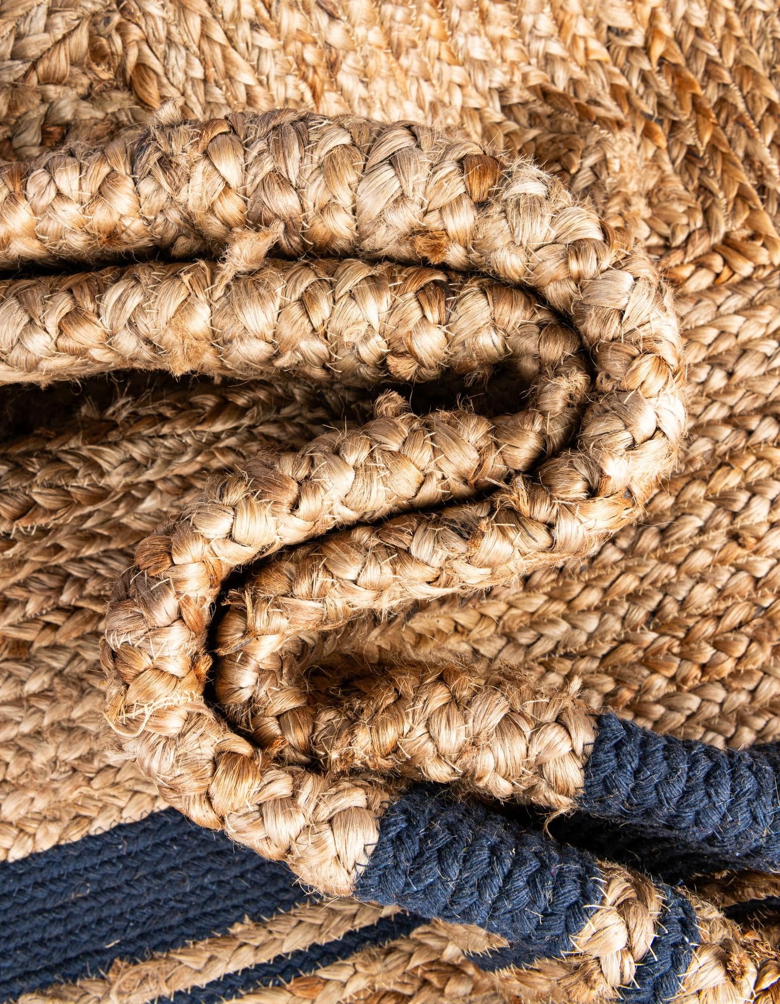 Tapis ovale tressé en jute naturelle avec bordure en coton bleu marine, pour salle à manger, chambre d'amis, chambre à coucher, décoration d'intérieur, (0,9 x 1,2 m, ovale)
