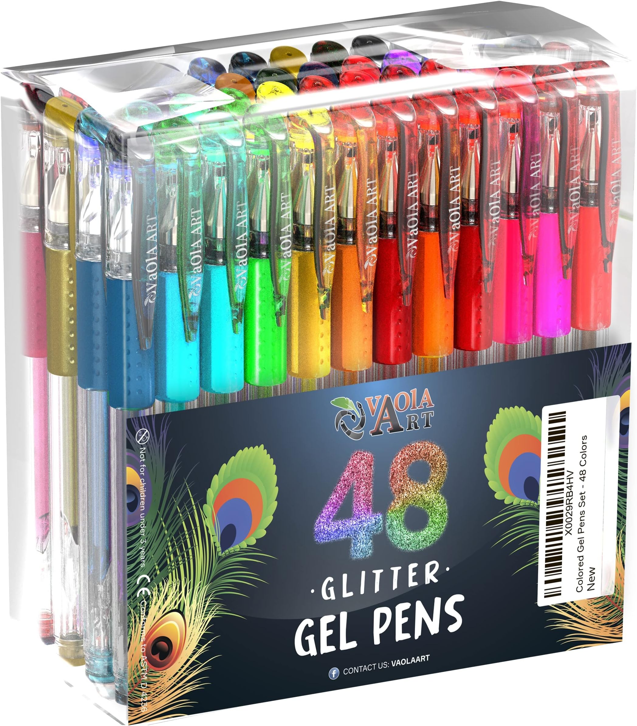Glitter Gel Pens 48 Colors - Colored Set for Adult Coloring Books, Women, Girls and Kids - Cute School Supplies