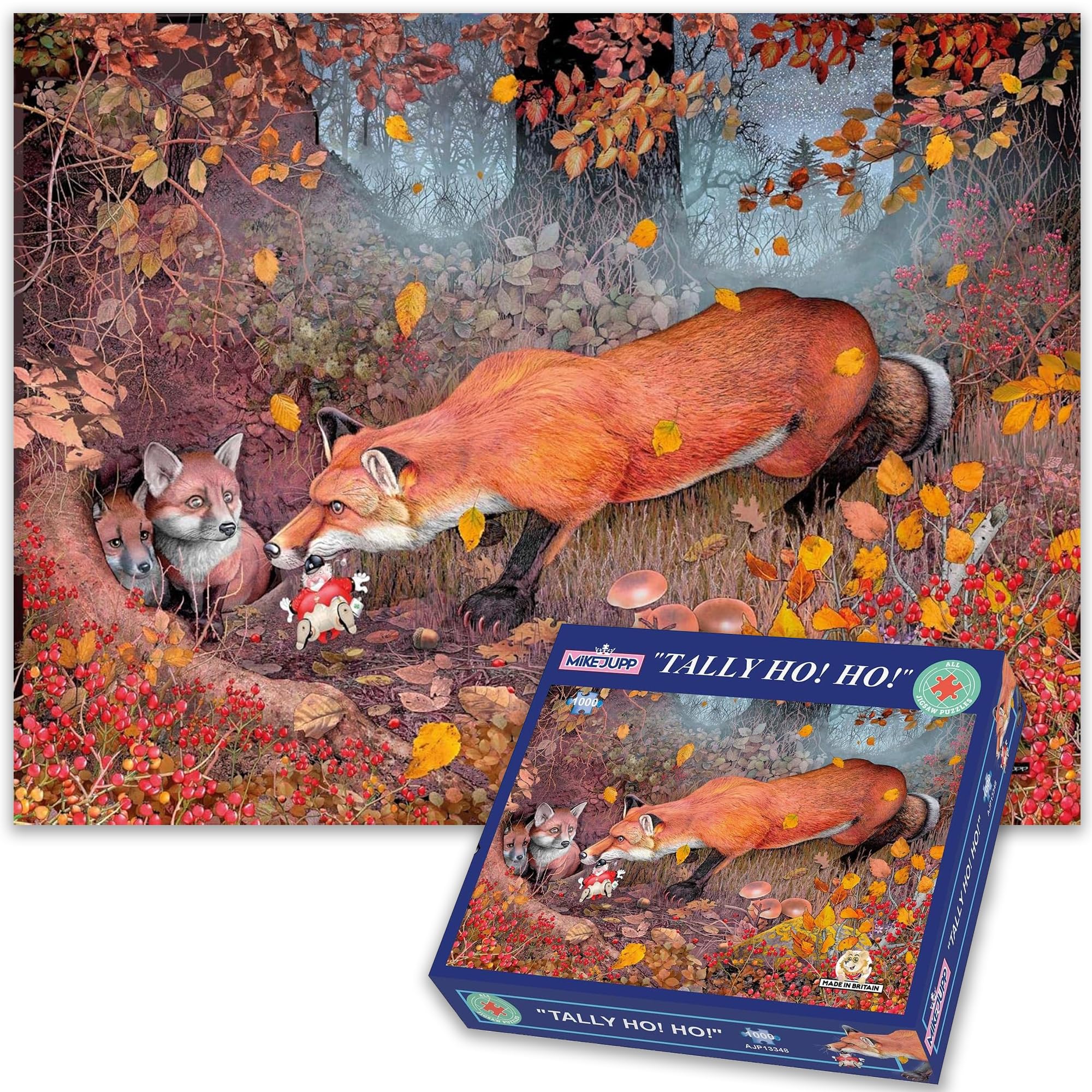 Tally Ho! Ho! – 1000 Piece Jigsaw Puzzle by Mike Jupp | Hilarious Autumn Fox Scene Puzzle for Adults | British Made, Premium Quality