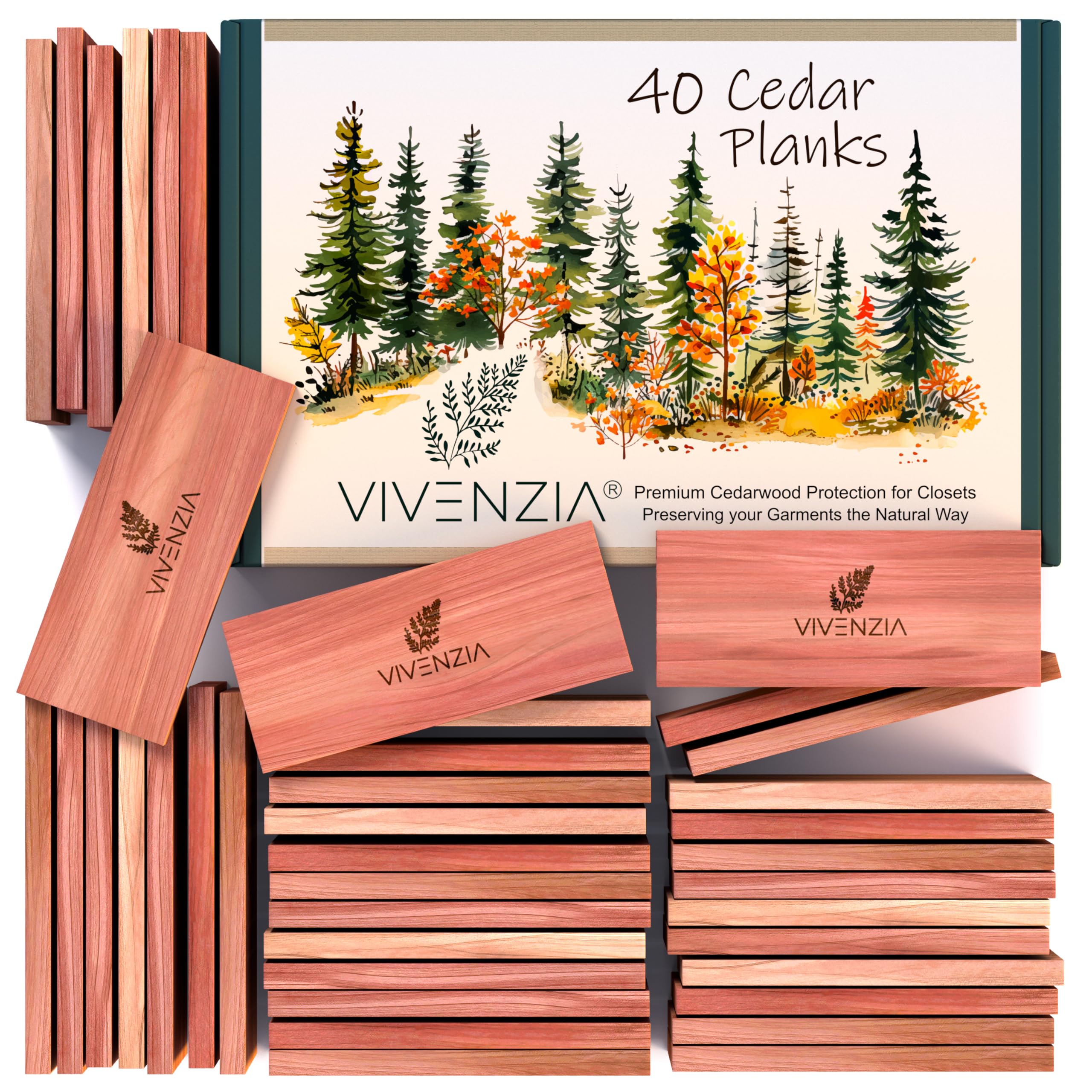 Vivenzia Cedar Blocks for Clothes Storage -40 Cedar Planks- Natural Closet Smell Eliminator, Natural Closet Deodorizer, Drawer Fresheners for Dresser,
