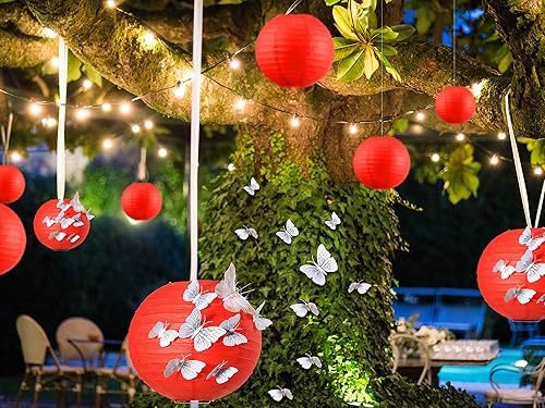 Miniatura 6 de Juego de 18 faroles de papel chinos redondos de 46812 pulgadas lámparas redondas de papel chino para bodas compromisos fiestas de abejas rojo 6