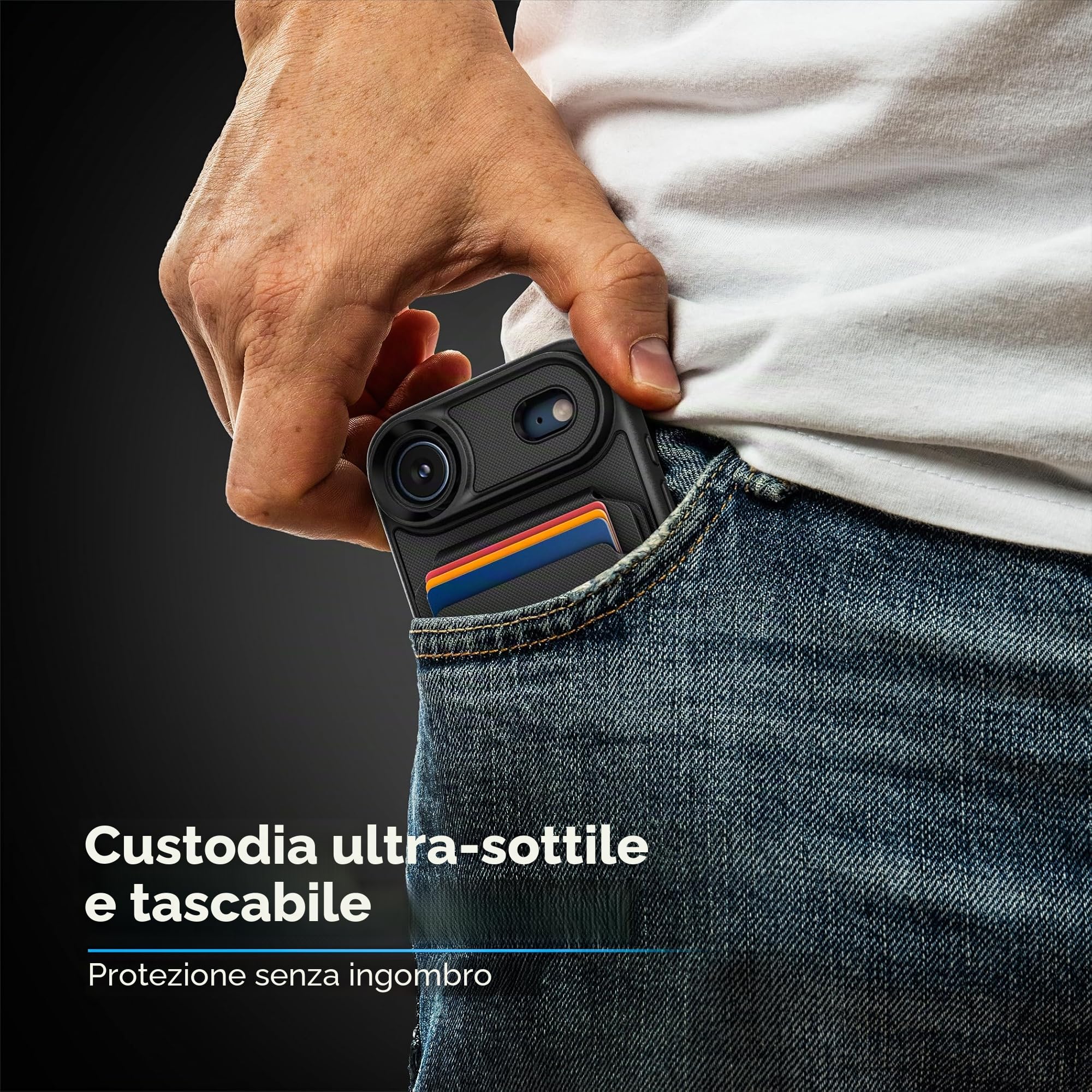 ENCASED per iPhone 17 Air Cover Portafoglio con Portacarte Magnetico Rimovibile e Supporto (Compatibile MagSafe) Nero