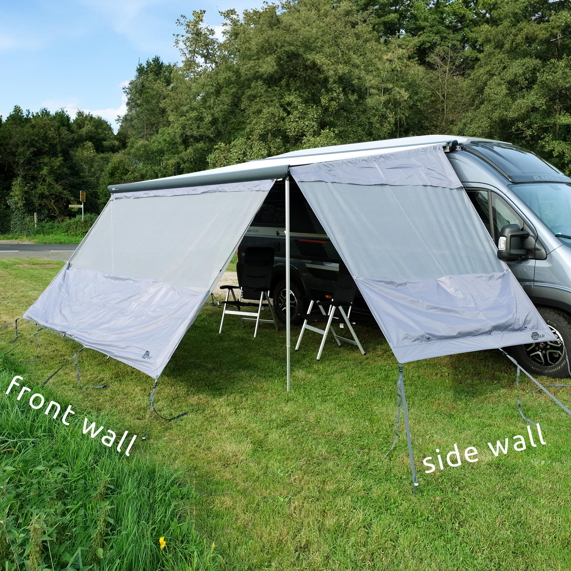 GEAR Sun & Rain Blocker Parete anteriore per tenda da sole, protezione UPF 50+, colonna d'acqua 3000 mm, 3 profili diametro 4,3, 6,2 e