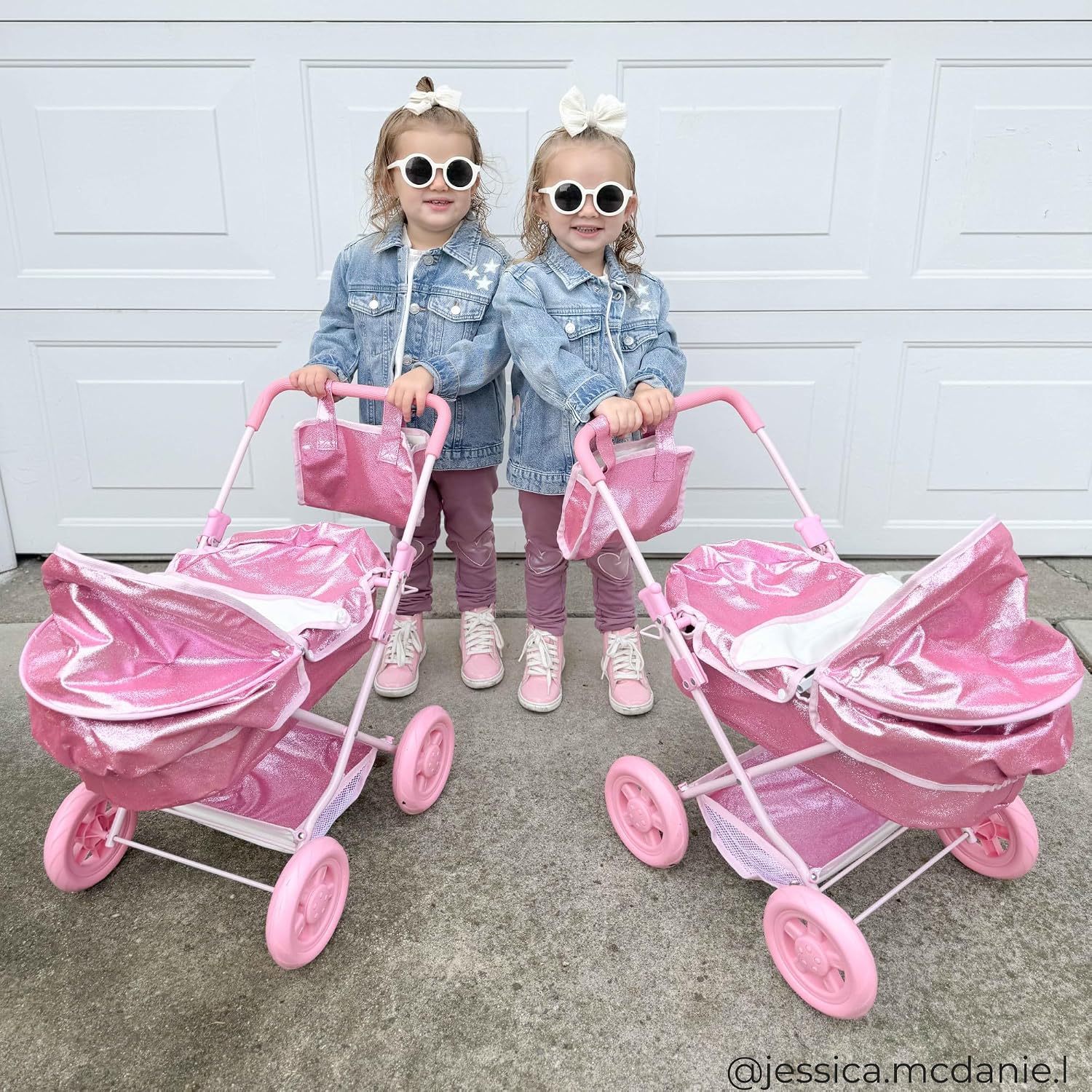 Olivia's Little World Baby Doll Bassinet Pram with Cover with Retractable Canopy & Storage, Hot Pink Glitter