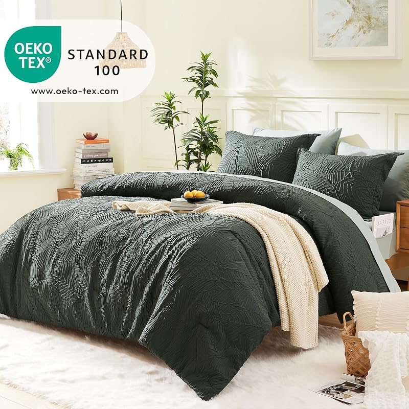 King Size Comforter Set- 7 Pieces Dark Green Bed in a Bag King Bedding Sets image 2