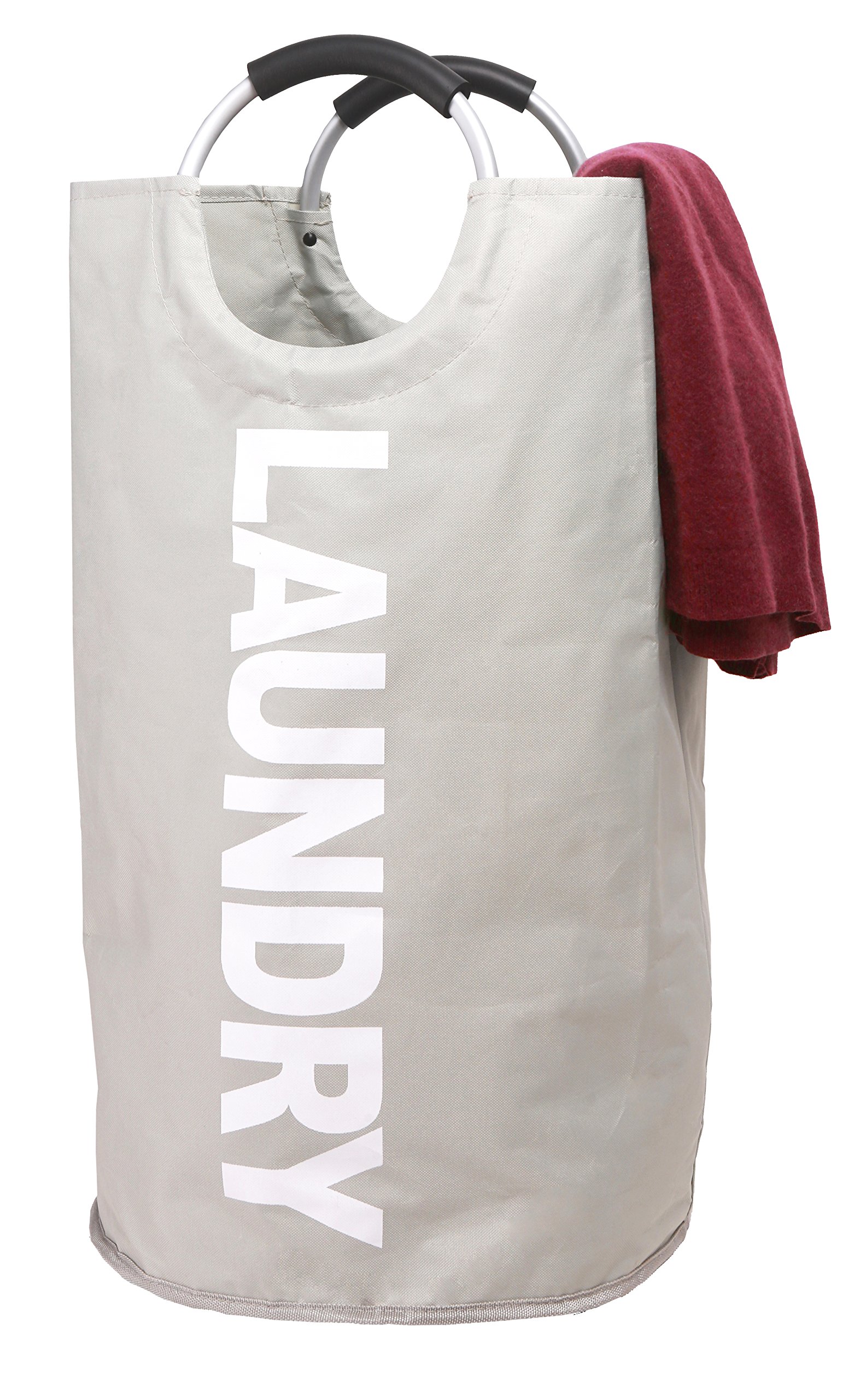 Amelitory Large Laundry Basket Foldable Waterproof Storage Hamper Round Organizer for Bathroom Bedroom Dorm Gray