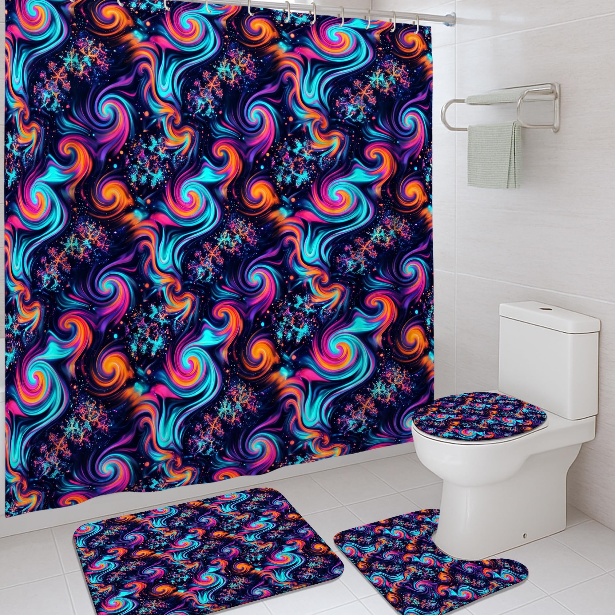 Rideaux de douche bleu d'hiver 183x183 cm avec tapis assortis