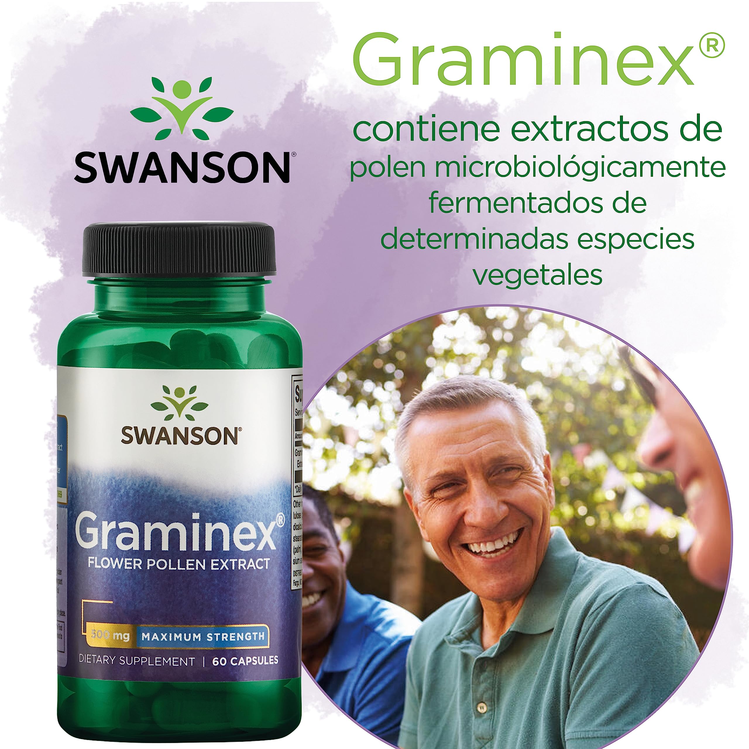 Swanson, Graminex Flower Pollen Extract (Extracto de Polen de Flores), 500mg, de Centeno, 60 Cápsulas, Alta Dosis, Probado en Laboratorio, Sin Soja, Sin Gluten, No GMO