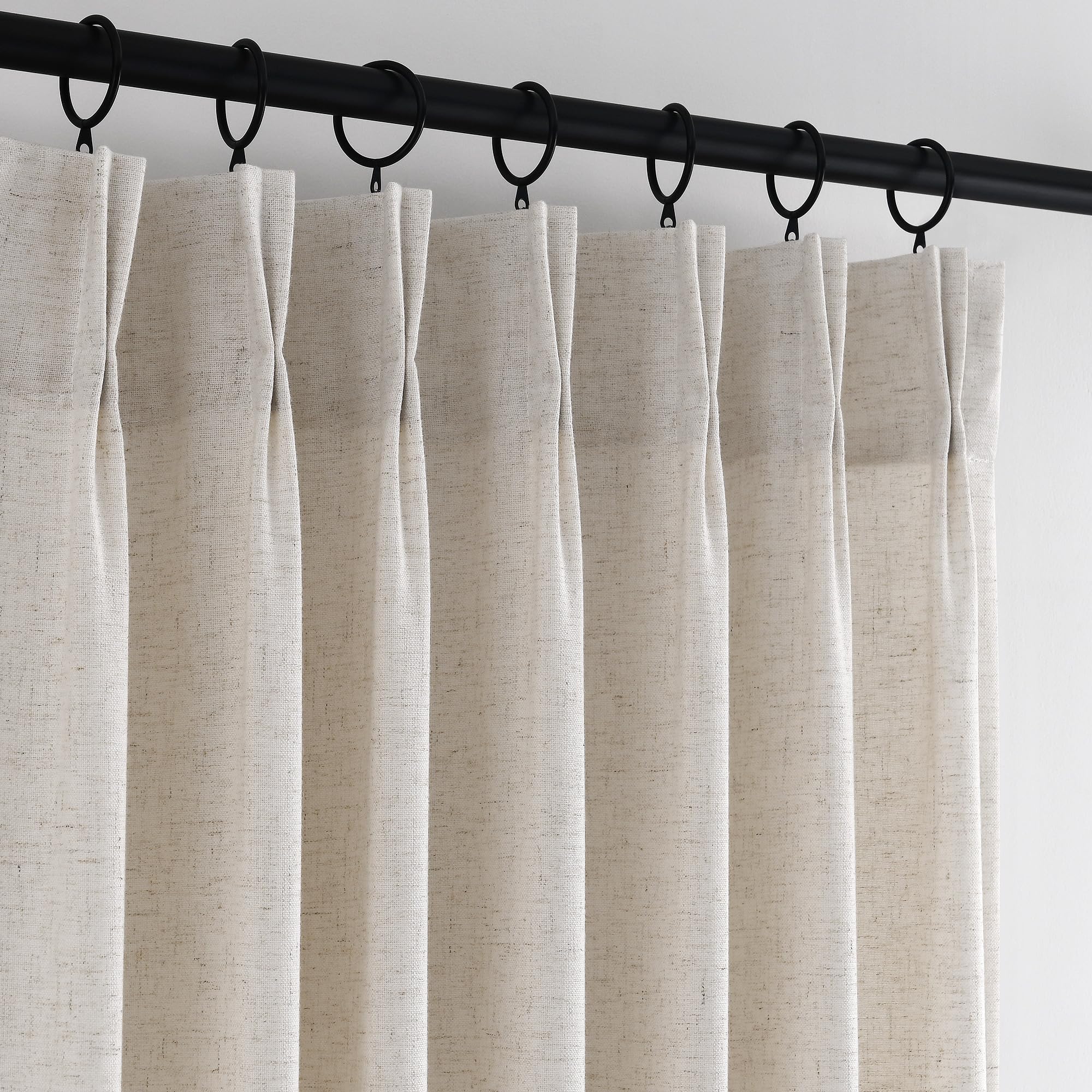 ANRODUO Memory Trained Pinch Pleated Curtains 96 Inches Long, Viral Linen Pinch Pleat Sheer Curtains with Ring Hooks&Clips for Track System, Beige