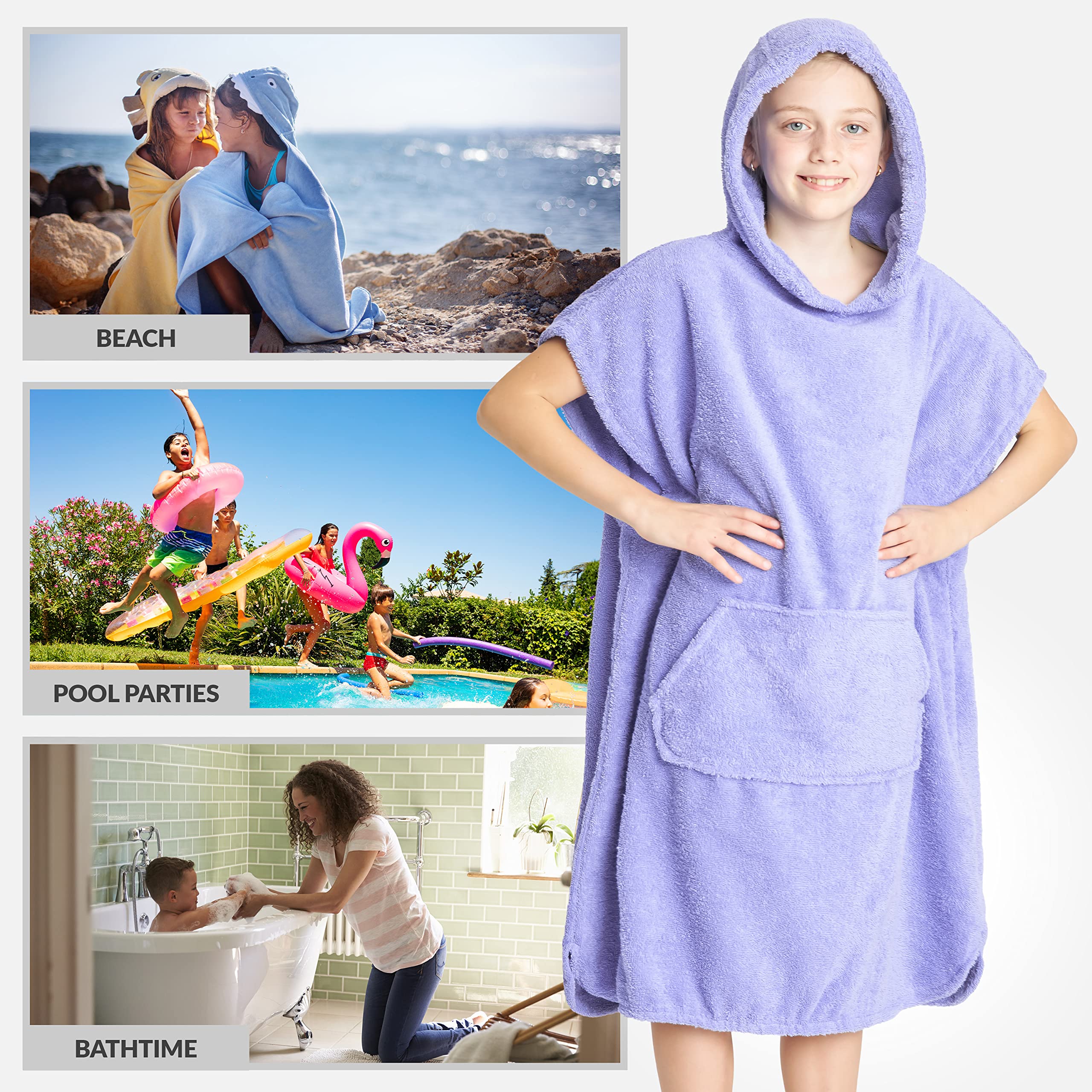 CityComfort Peignoir Enfant Garçon, Poncho de Bain en Coton, Poncho Éponge Enfant Capuche Taille