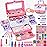 54 Pcs Kids Makeup Kit for Girls, Princess Real Washable Pretend Play Cosmetic Set Toys with Mirror, Non-Toxic & Safe, Birthday Gifts for 3 4 5 6 7 8 9 10+Years Old Girls Kids (Pink White)