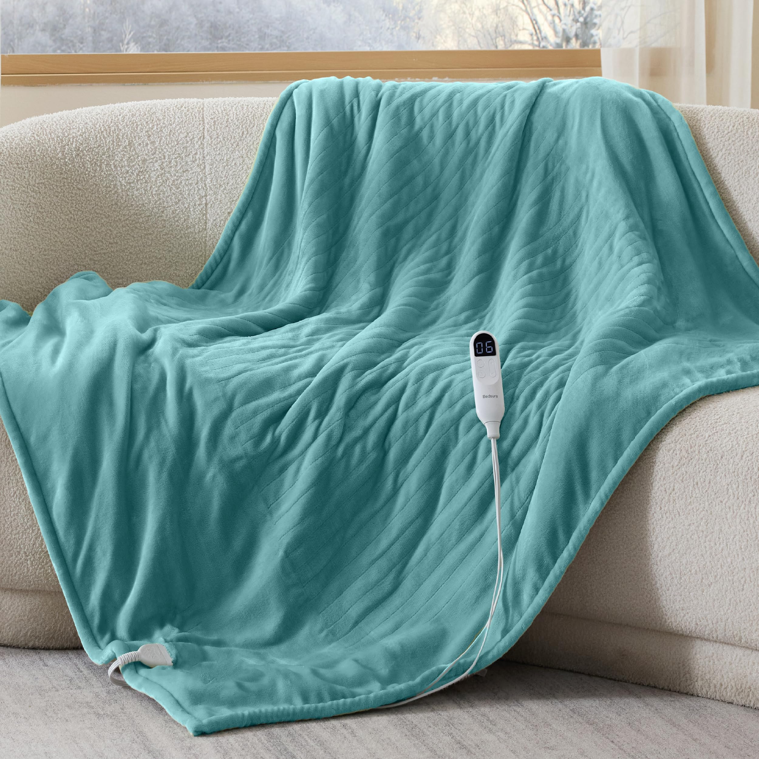 Bedsure Heated Blanket Throw Blanket - Fast Heating Electric Blanket, Soft Flannel Heated Throw with 4 Time Settings, 6 Heating Settings, Warm Gifts for Women Men (50x60 inches, Teal)