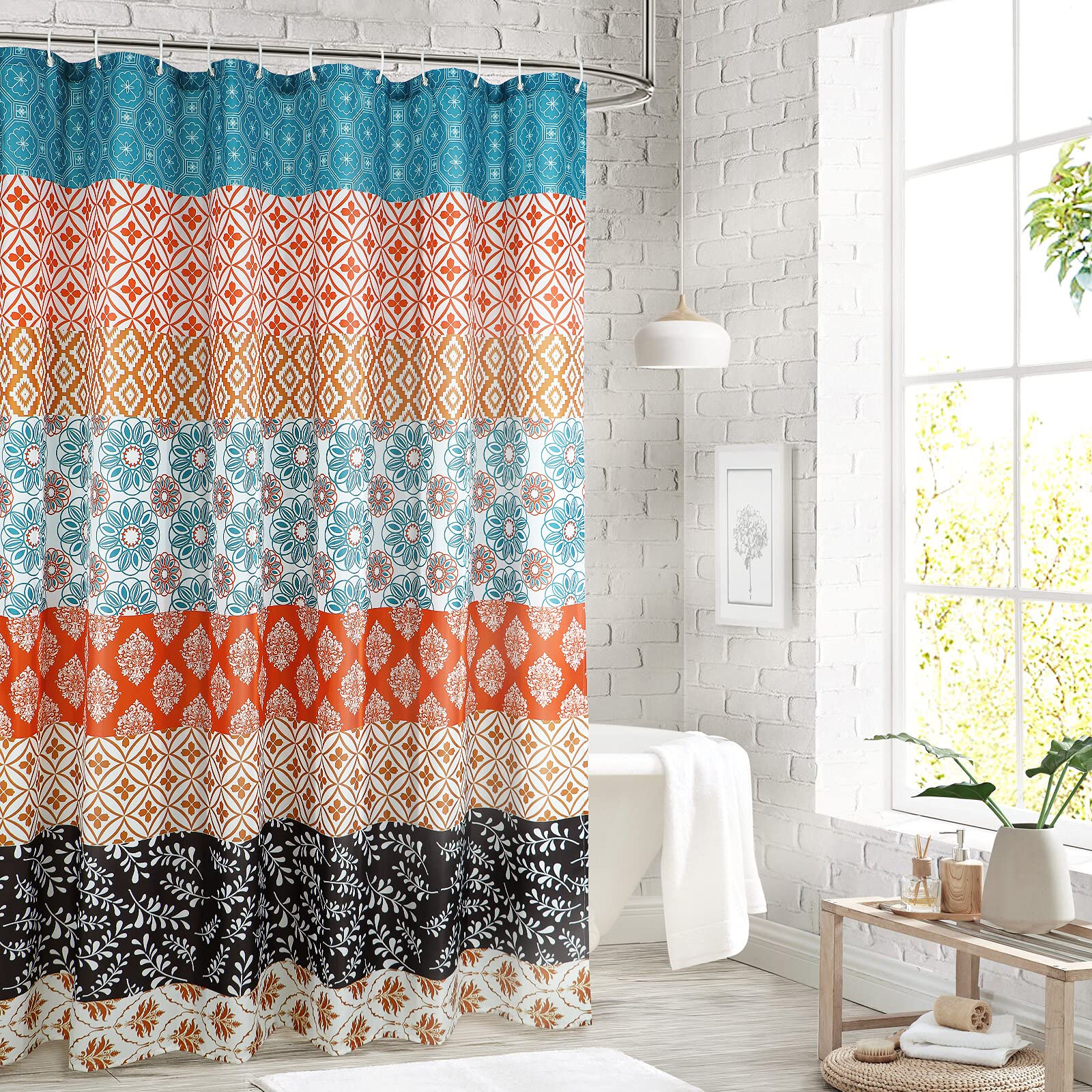 Reisen Boho Shower-Curtain Bohemian Colorful Striped Shower Curtains Bathroom Curtain Decor, 72 x72 Inch