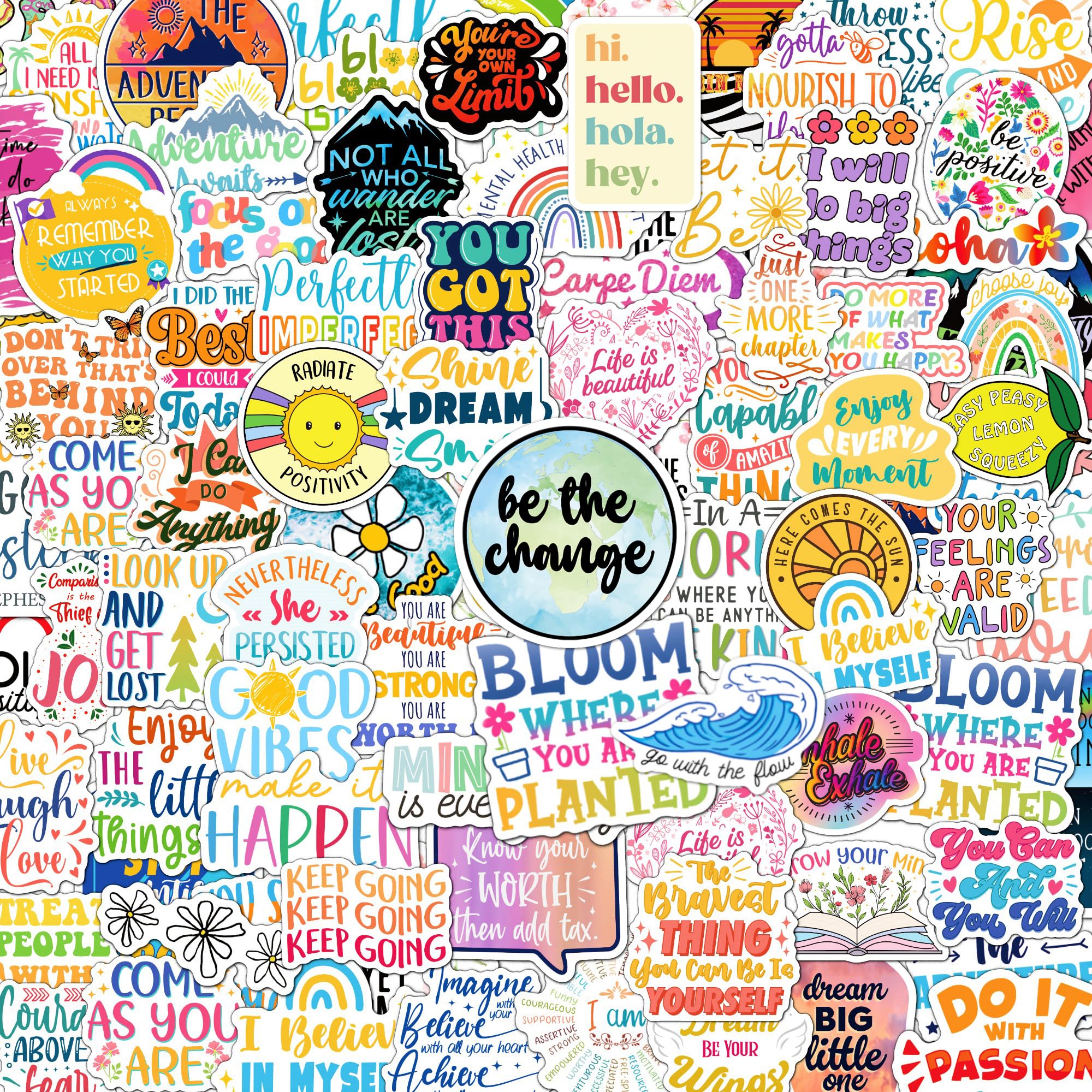 300PCS Affirmation Stickers, Holographic Motivational Sticker Pack, Positive Journal Encouraging Shiny Quotes for Kids, Teachers, Classroom, Waterproof Scrapbook Supplies