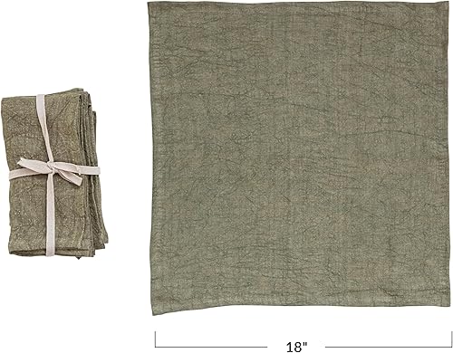 Miniatura 4 de Creative Co-Op Juego de 4 servilletas cuadradas de lino lavado a la piedra de 18 pulgadas, color oliva, verde