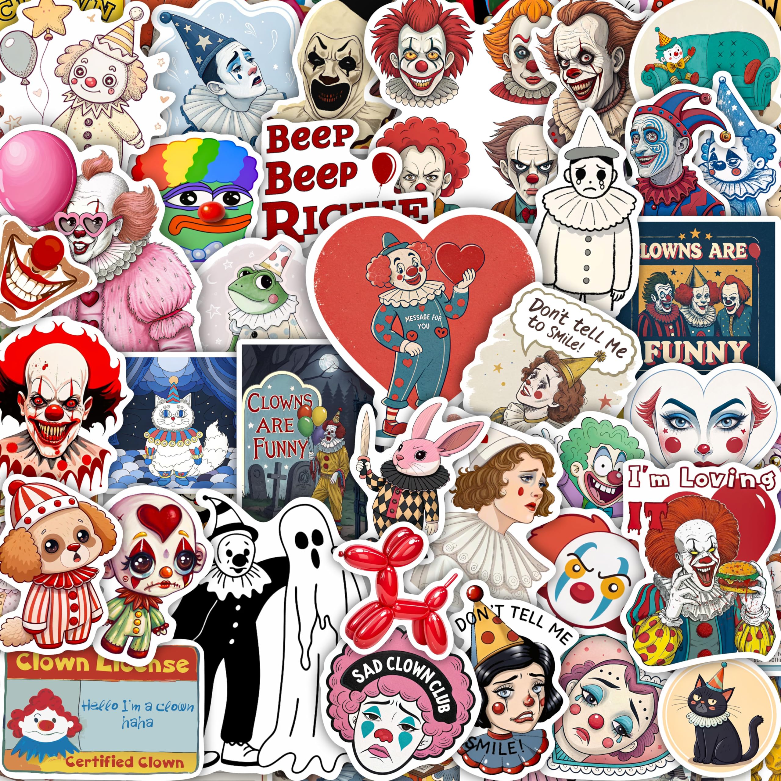 100Pcs Clown Stickers for Water Bottle and Laptop - Clown Party Favors, Supplies & Decorations, Waterproof Vinyl Decals, Scary Circus and Fun Stickers, Gifts for Women & Men — image 1