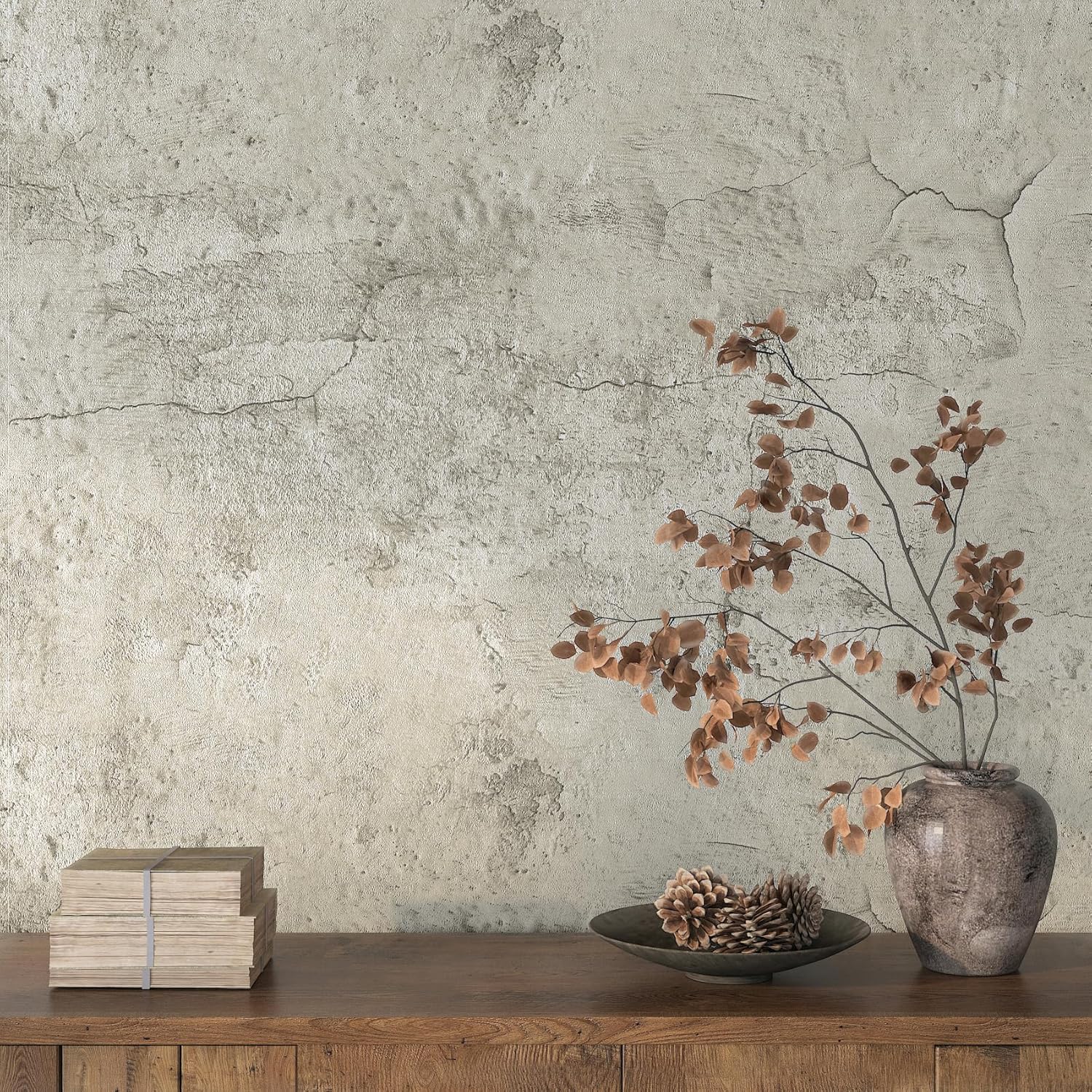 FunStick 24"x200" Grey Cracked Concrete Peel and Stick Wallpaper for Bathroom Bedroom Accent Wall Paper Waterproof Removable Vinyl Industrial Grey Cement Contact Paper for Countertops Kitchen Cabinets