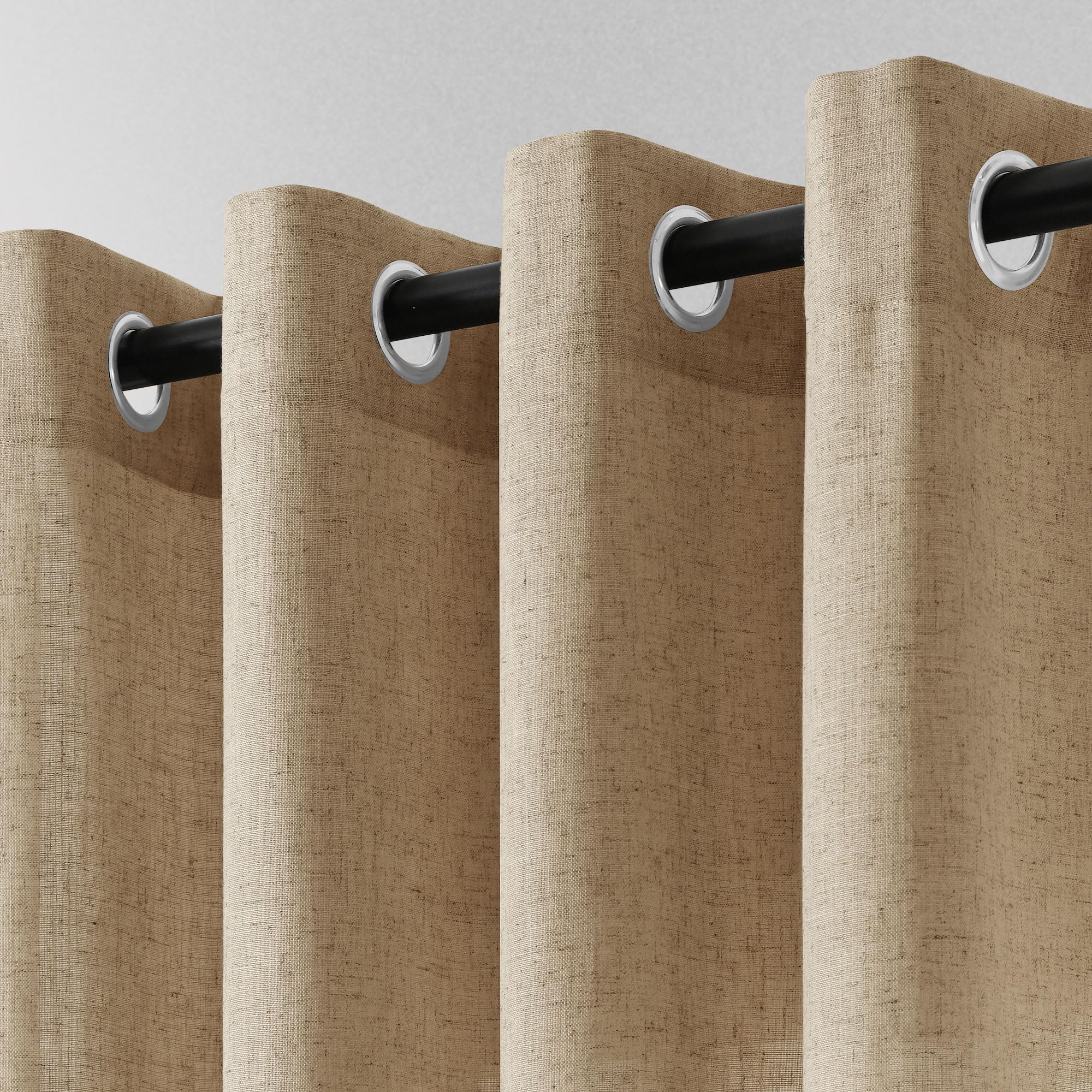 Tan Brown Burlap Linen Curtains 84 Inch Length 2 Panels Set for Living Room Grommet Semi Sheer Light Filtering Khaki Drapes Farmhouse Country Primitive Curtain 84 Inches Long for Bedroom Dining โ image 1