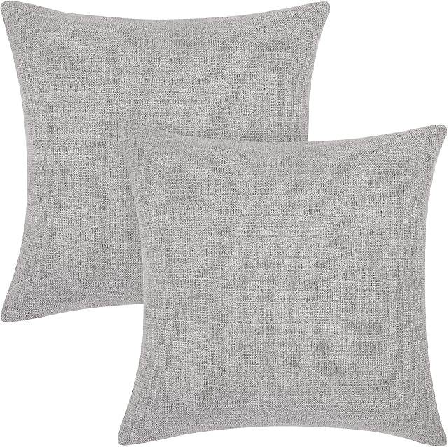 Amazon Brand - Umi Faux Linen Square Throw Pillow Case Cushion Covers Pillowcases for Livingroom Sofa Bedroom with Invisible Zipper 440 x 40 CM 16 x 16 Inch Light Grey Set of 2