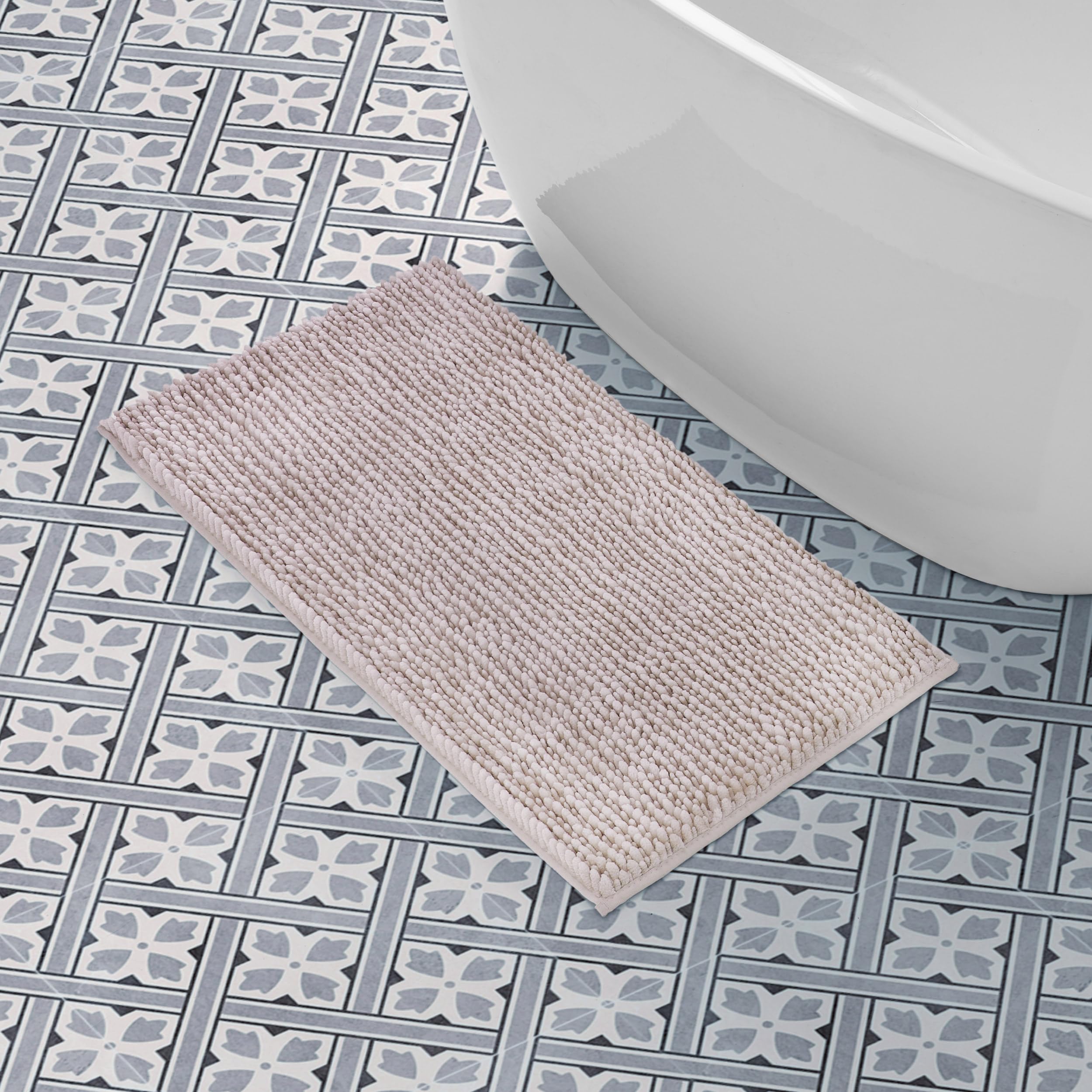 Laura Ashley Blush Butter Chenille Bath Rug, Absorbent Shaggy Bathroom Mat, Non Slip Plush Carpet Rugs For Tub And Sink - (20" X 34")