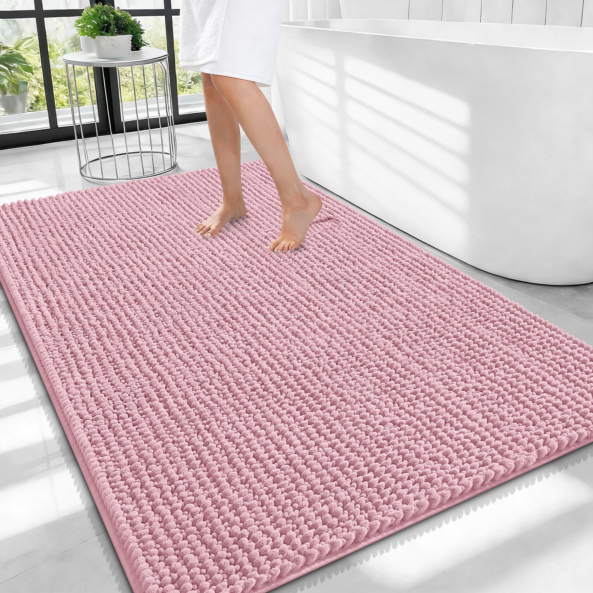 OLANLY Thick Chenille Large Bathroom Rugs Mats 40x32, Dusty Rose