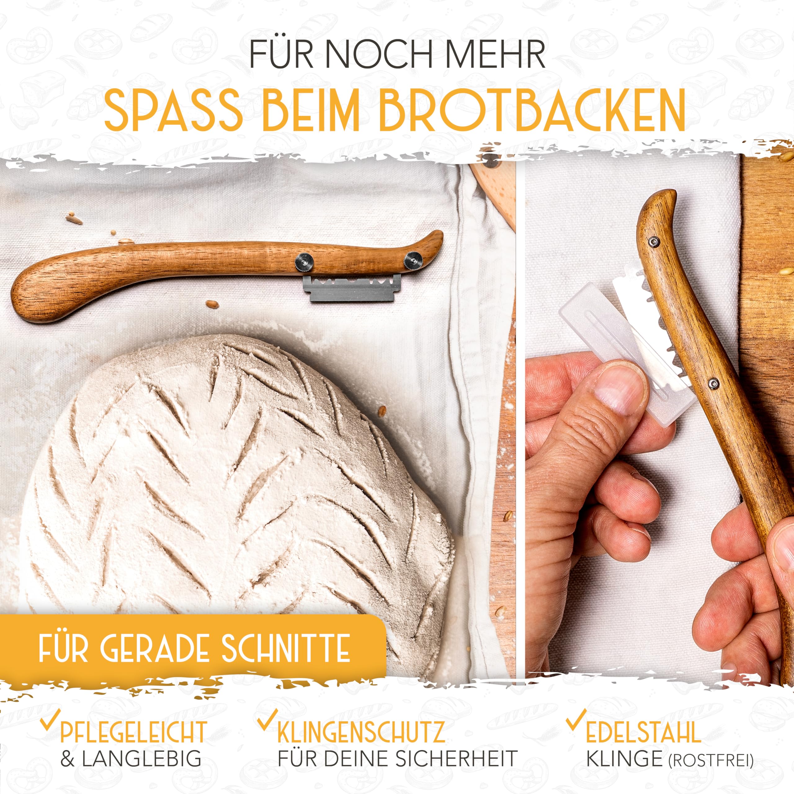 KRUSTENZAUBER 2er Set Gärkörbchen & 600ml Sauerteig Starter Set im Vorteilspack - Gärkörbe aus Rattan inkl. Gärtuch sowie Gärglas mit Spatel und Bäckermesser, Brot Backen Zubehör, Sauerteig-Glas