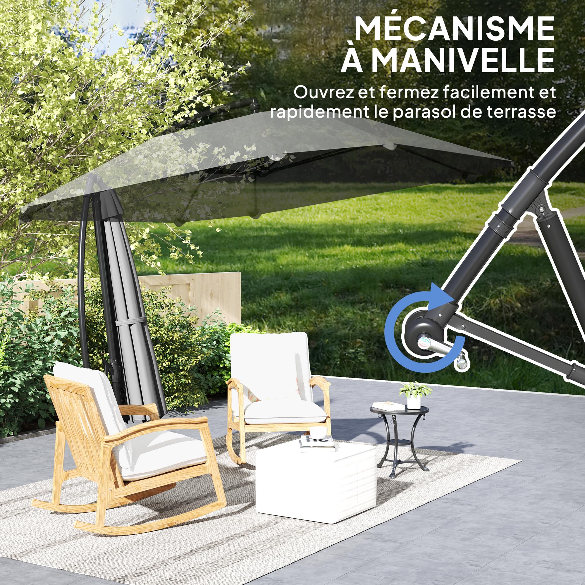 Outsunny Parasol Déporté Inclinable Base 304 x 260 x 245 cm Gris Foncé