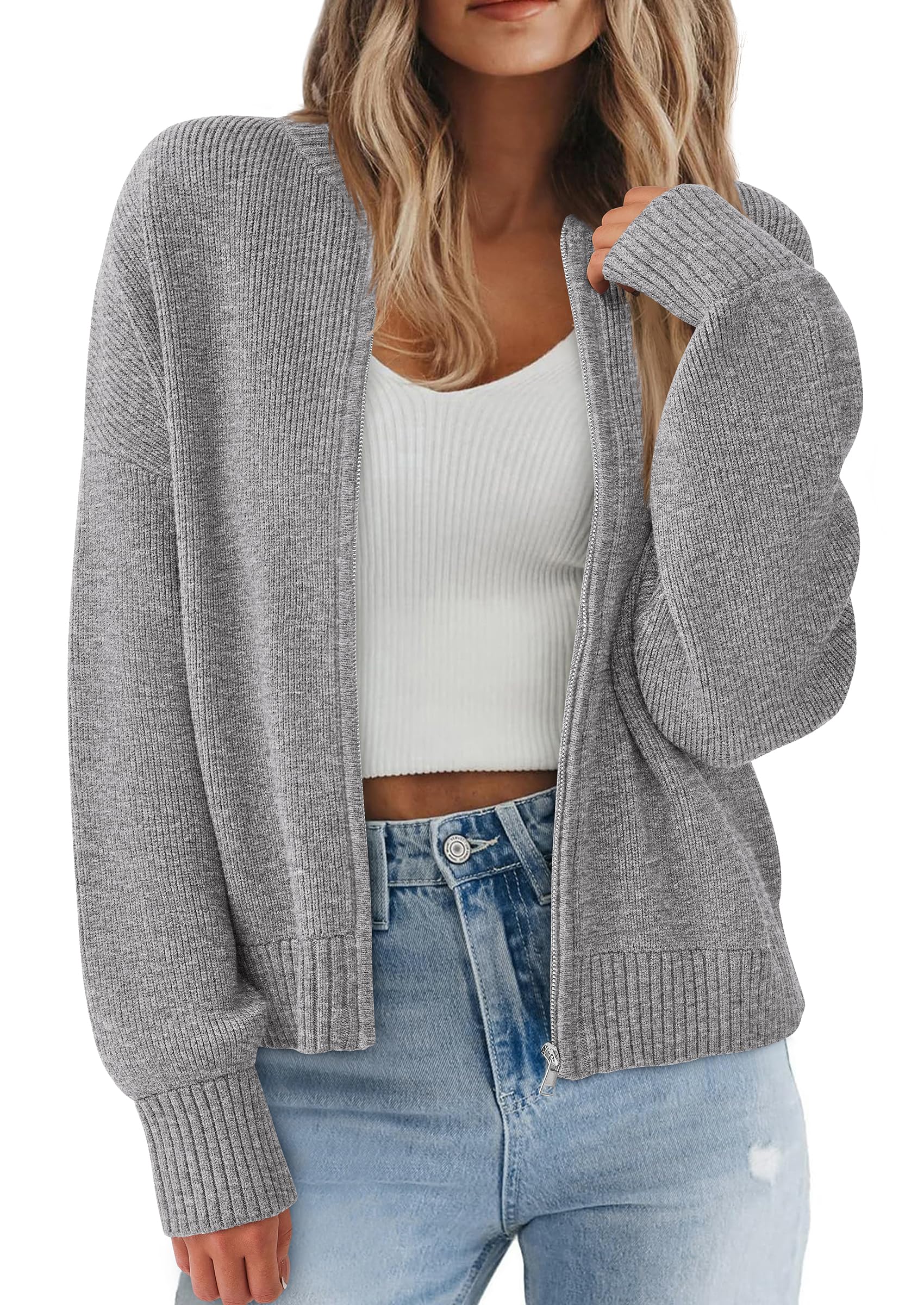 NALANISA Womens Chunky Cardigan Sweaters Fall Open Front Long Sleeve Ribbed Knit Zipper Short Cardigans Outerwear Coats