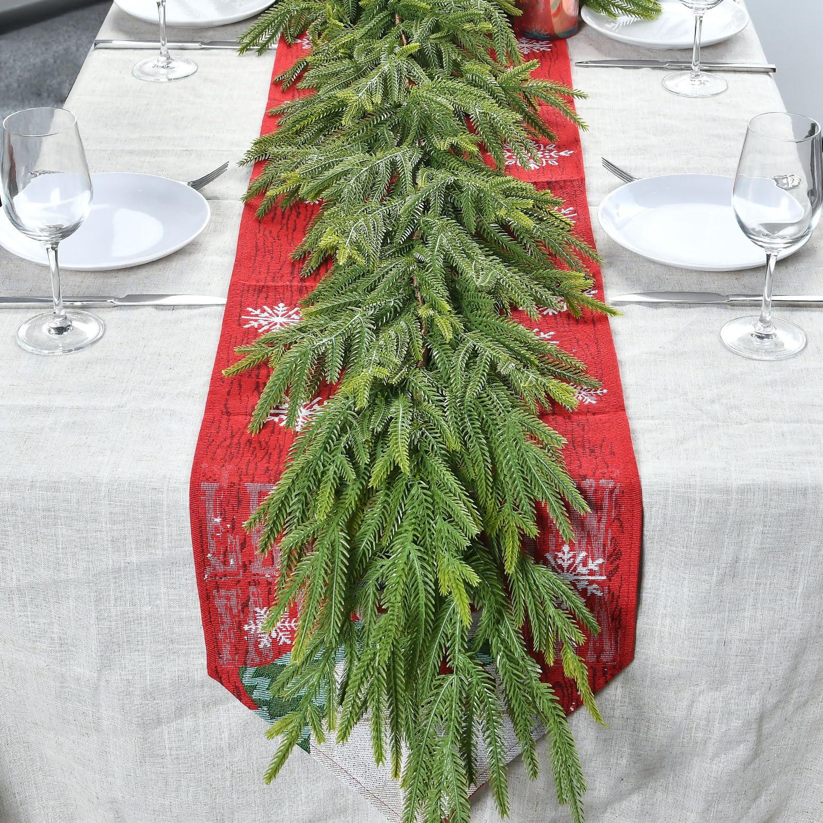 9FT 2Pack Real Touch Christmas Norfolk Pine Garland, Artificial Christmas Garland, Faux Greenery Garland with Lifelike Texture for Fireplace Mantle Table Wall Stair Indoor Outdoor Holiday Xmas Decor