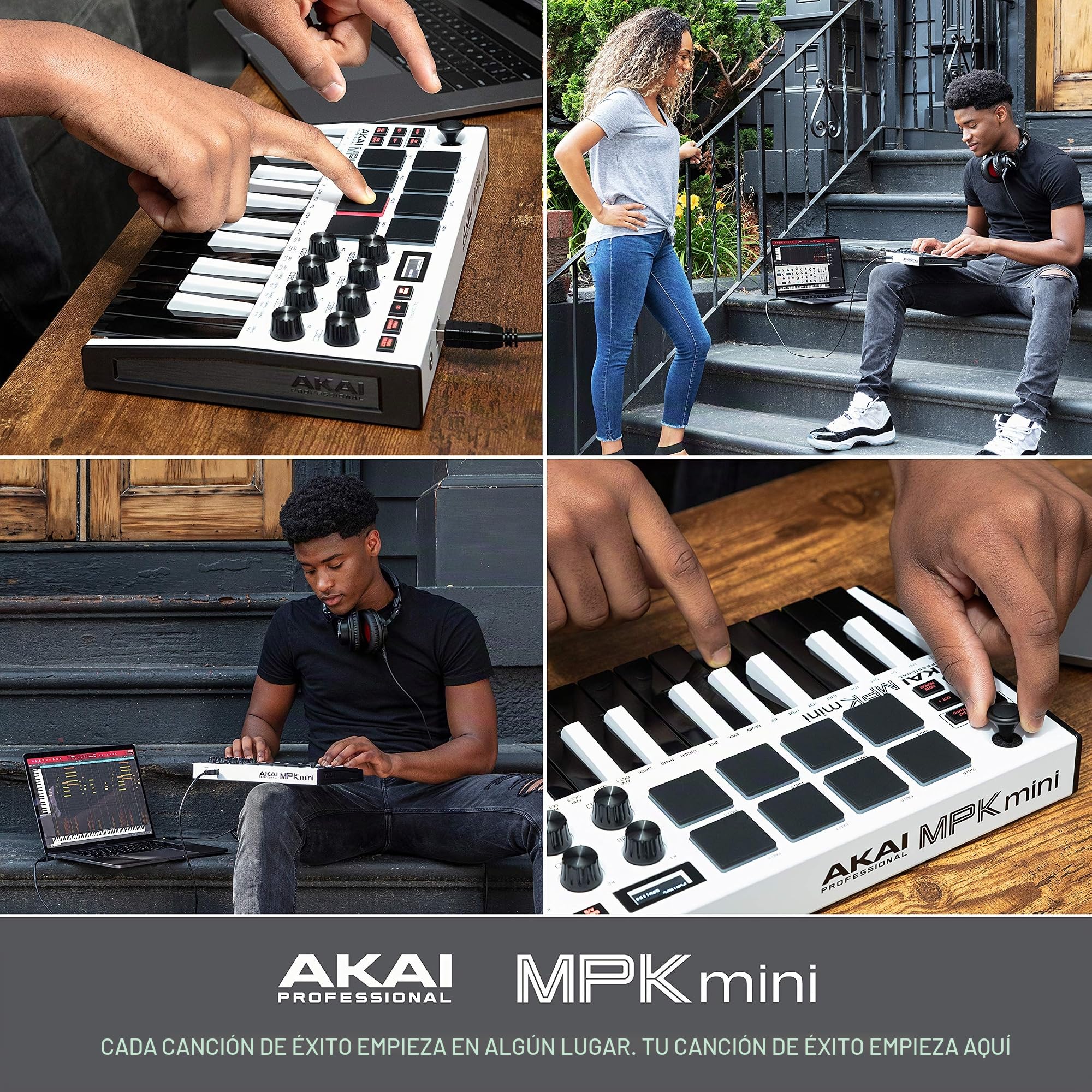 Akai Professional MPK Mini MK3 White + M-AUDIO SP-2 - Teclado controlador MIDI USB con 25 teclas, 8 drum pads y software + Pedal de sustain