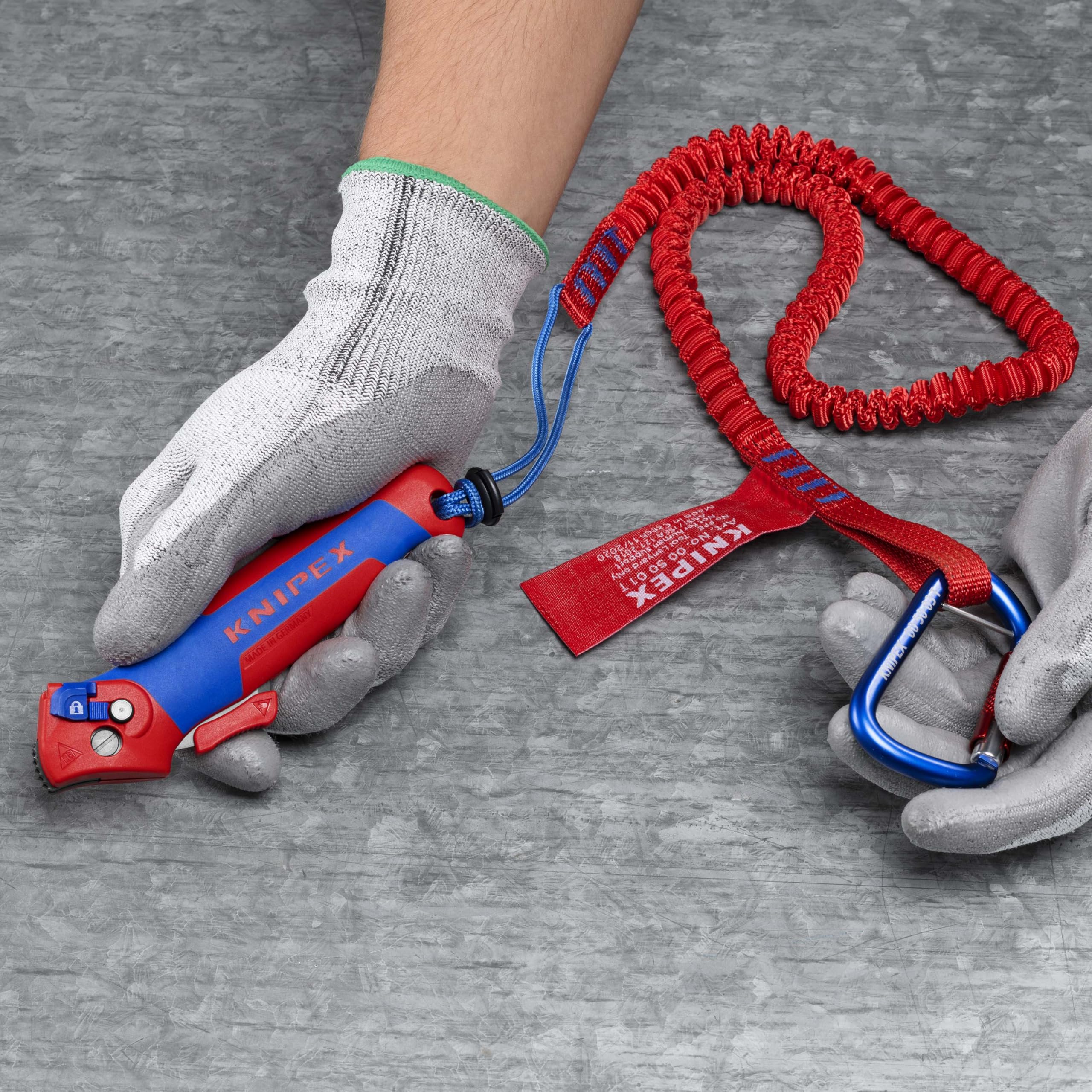 KNIPEX Abmantelungsmesser mit Gleitschuh und Ratschenfunktion mit Mehrkomponenten-Hüllen 146 mm, 16 50 145 SB