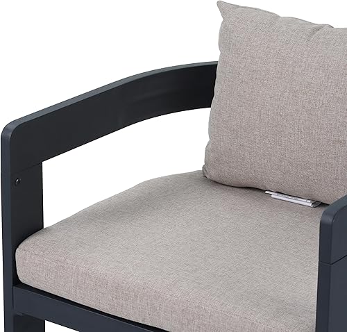 Miniatura 8 de GDFStudio Juego de 2 sillas de comedor de aluminio con cojín beige, asiento moderno para exteriores, interiores, patio trasero, piscina, balcón, 300