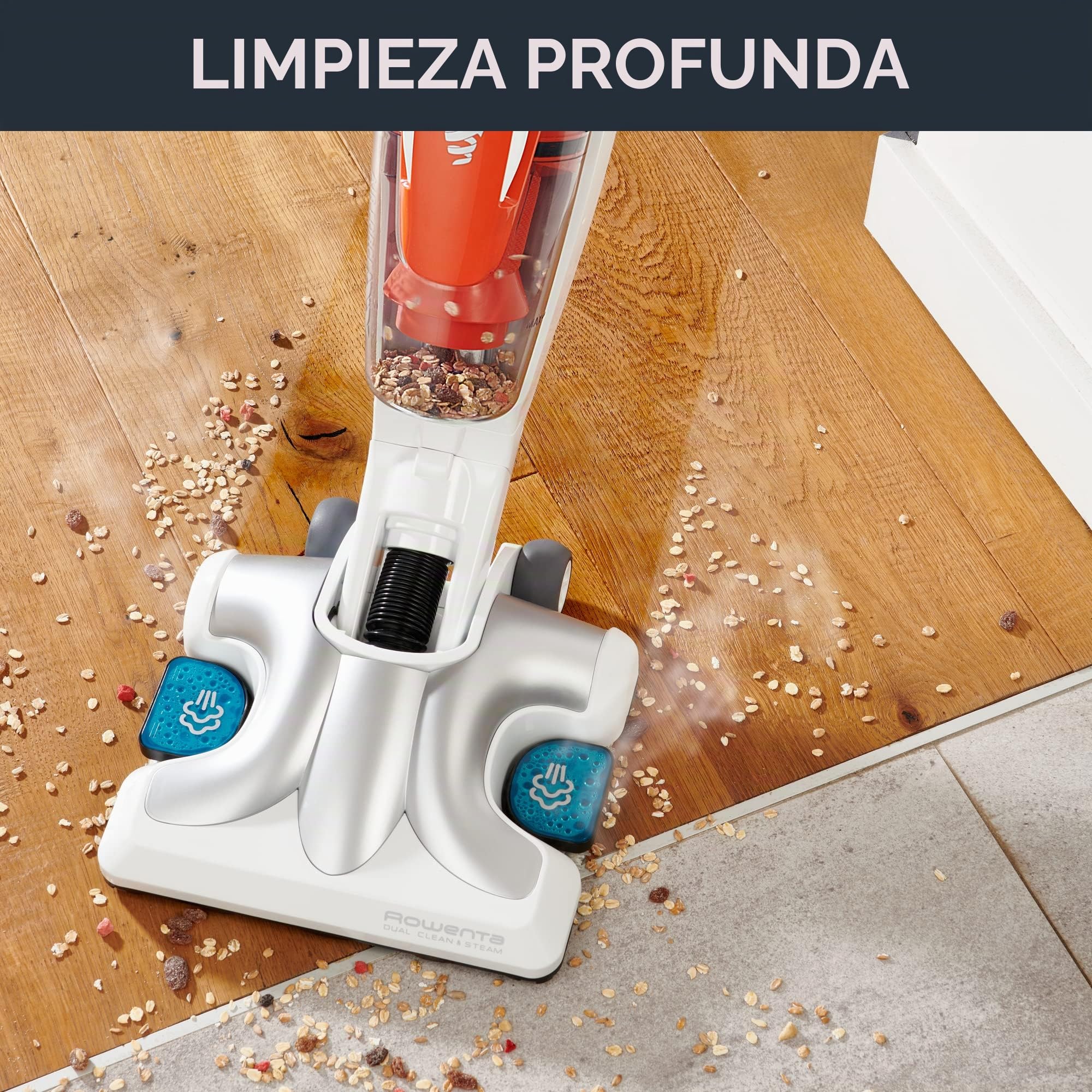 Rowenta, Limpiador de Vapor, 2 en 1, Aspire y Lava al Mismo Tiempo, Limpiador de Mano extraíble, Eficaz, Saneamiento, Tecnología ciclónica, Calentadores rápidos, Clean & Steam Multi RY8544WH