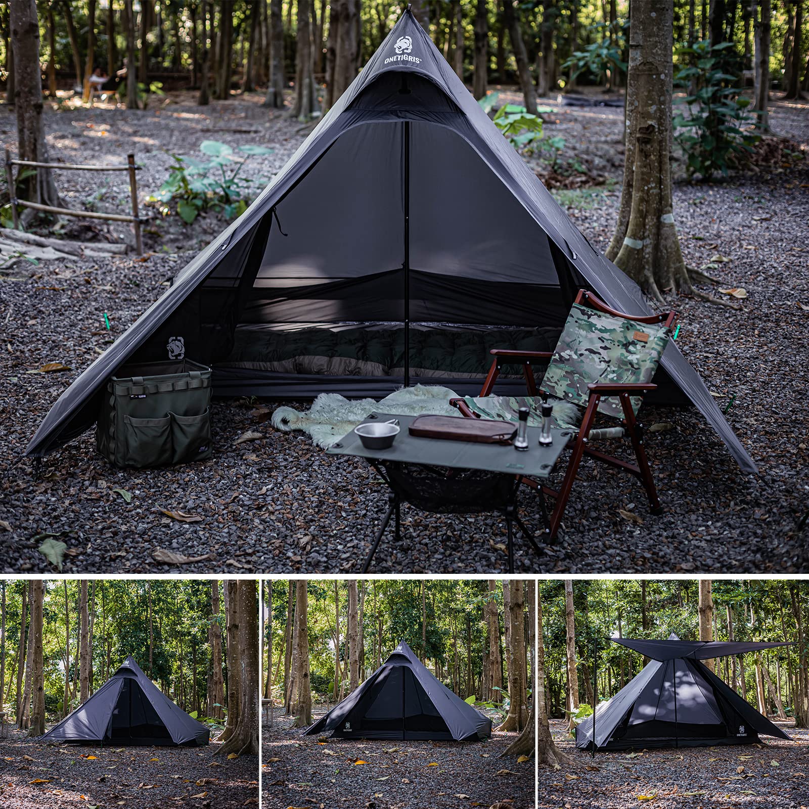 OneTigris Tetra Tente ultralégère Tipi 1-2 Personnes, randonnée Tente à arceaux avec Maille intérieure, Tente de Camping imperméable 3 Saisons, idéal pour Le Camping en Plein air, Sac à Dos Tourisme