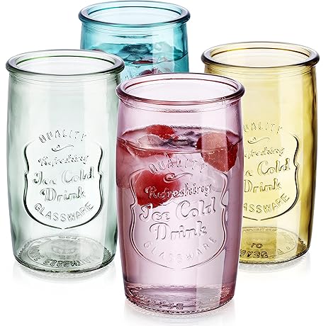 Lively Vintage Colored Glassware: Glaver's Enchanting Set of 4
