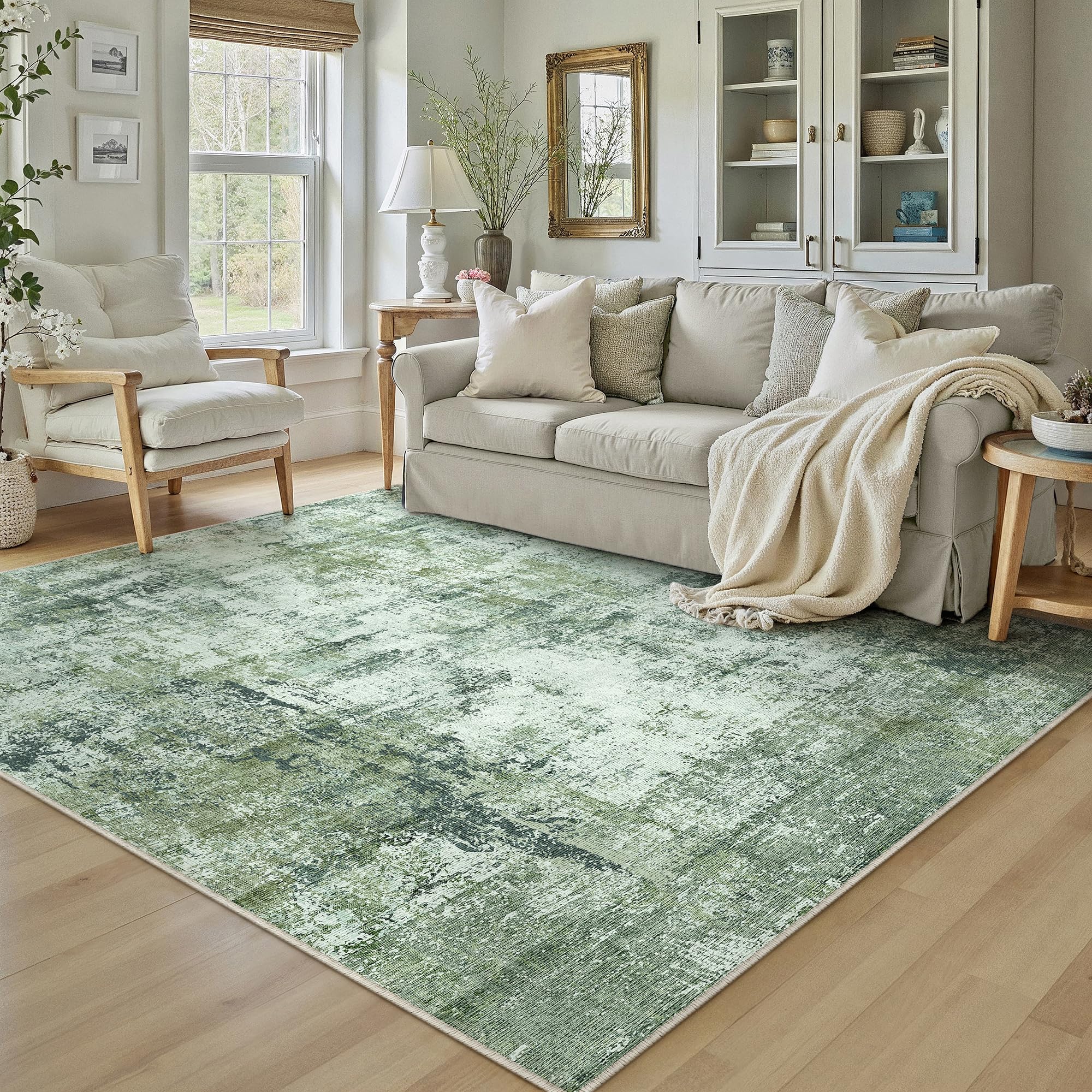 Nostalgia Modern Laagpolig Vloerkleed Wasbaar Anti-Slip Groen - 160x230 CM | Leen Bakker