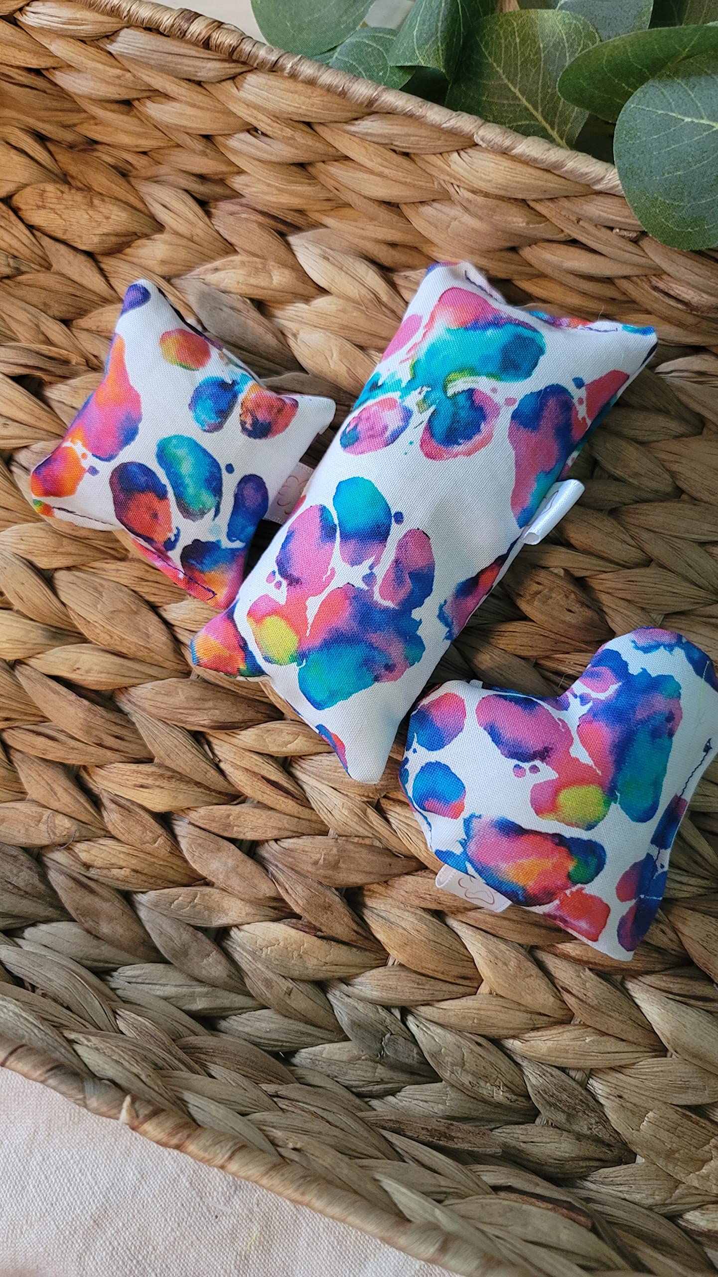 Watercolor Paw Prints Catnip Pillow Toy Kicker. Made with Organic Catnip (Heart)