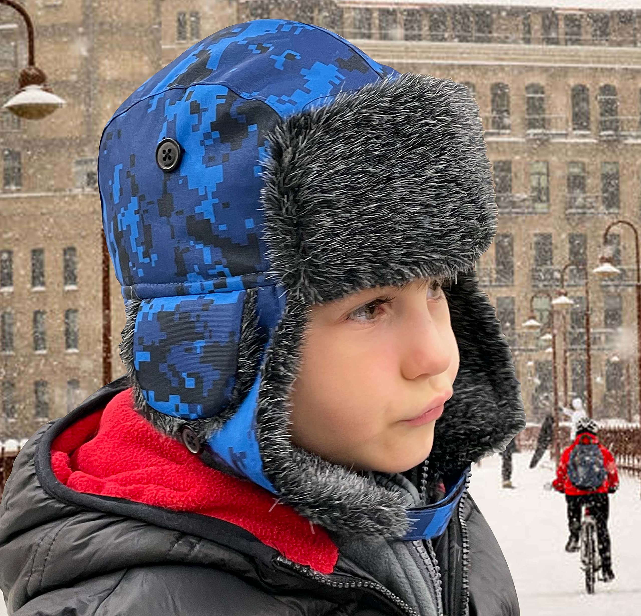 N'Ice Caps Kids Winter Trapper Hat with Large Ear Flaps (US, Age, 18 Months, 36 Months, Blue Digital Camo)