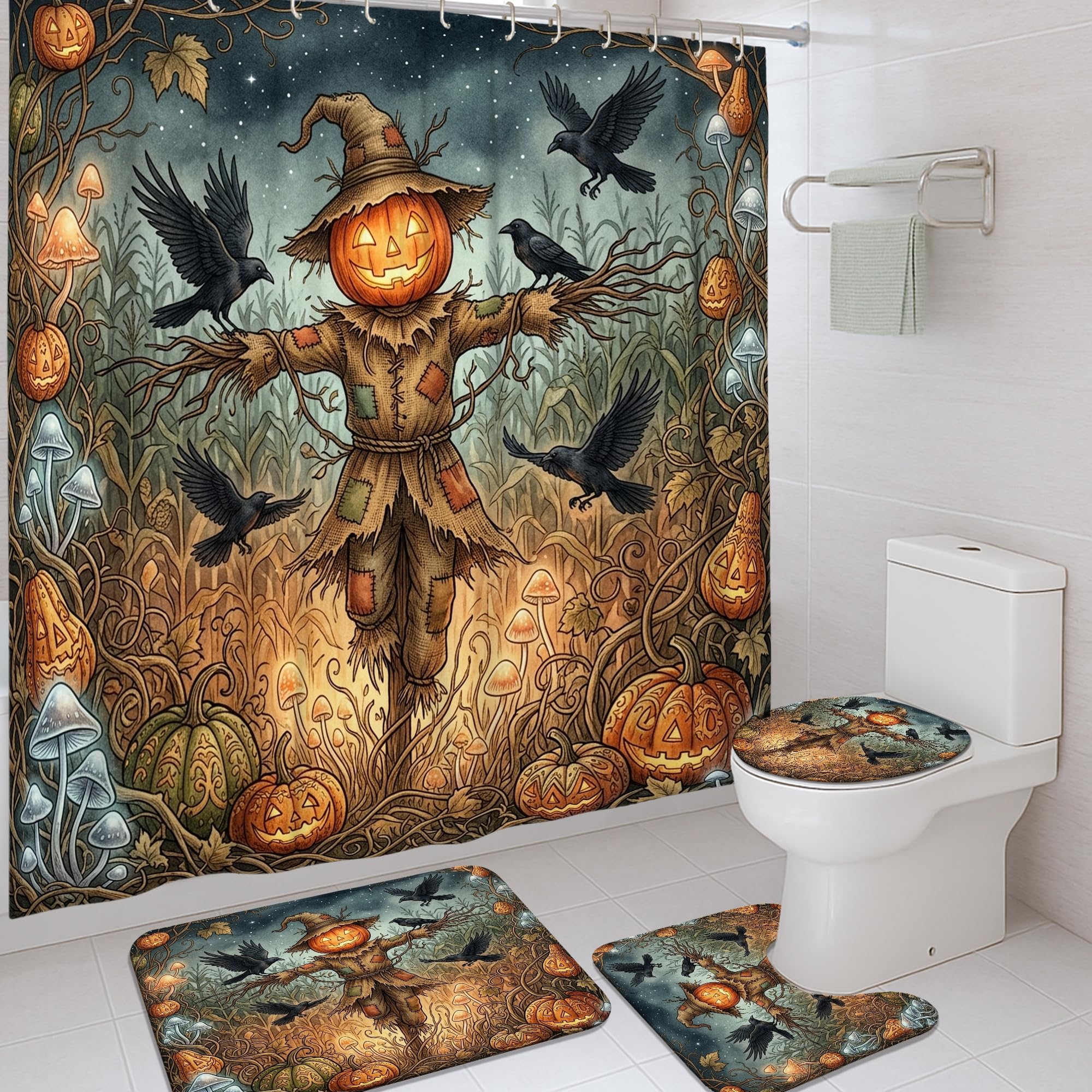 Rideau de douche épouvantail anti-moisissure en toile orange pour salle de bain
