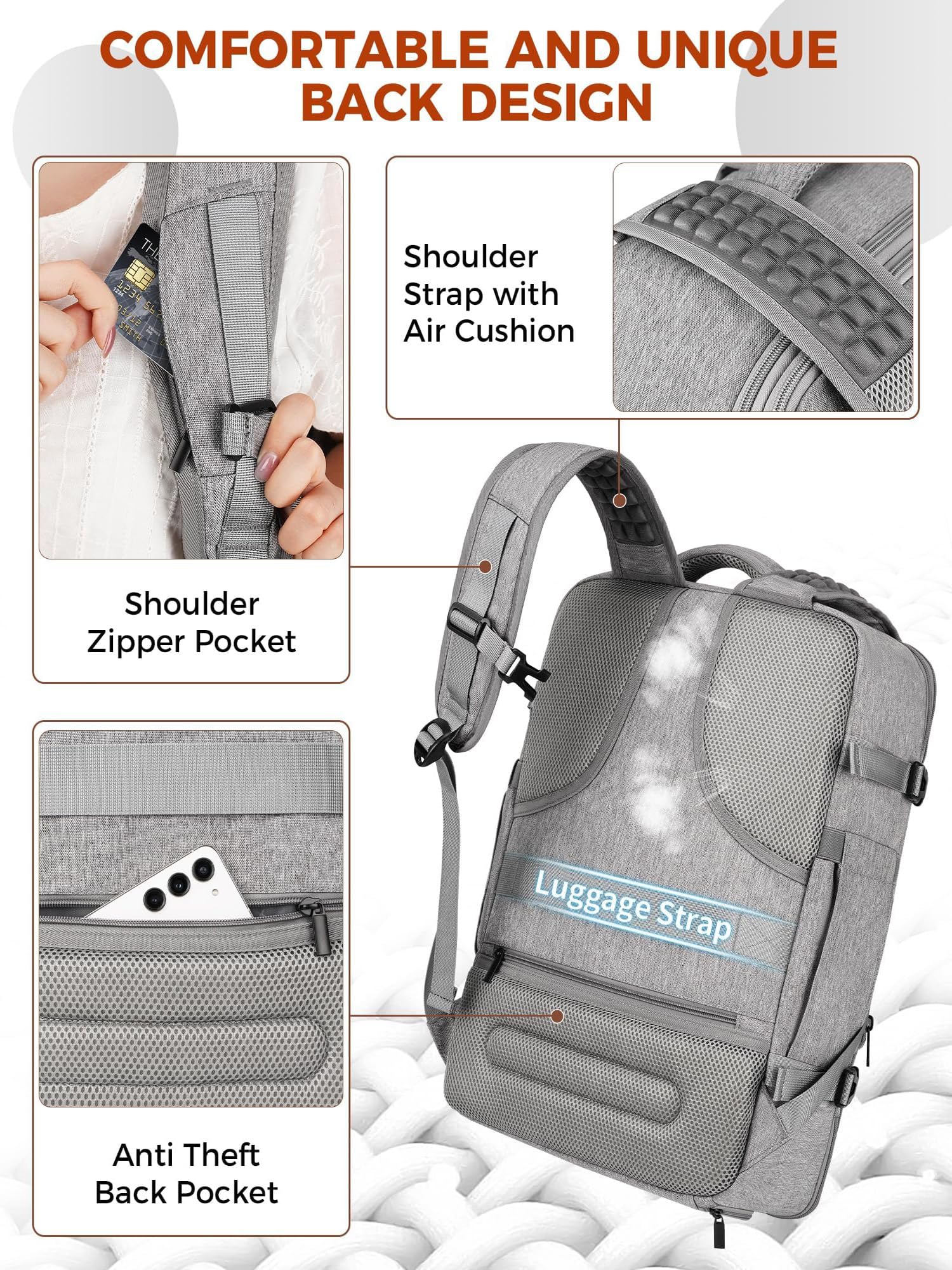 Mochila de transporte, mochila de viaje aprobada para vuelos, Gris, X-Grande, Mochila de mano 40l Gris 6