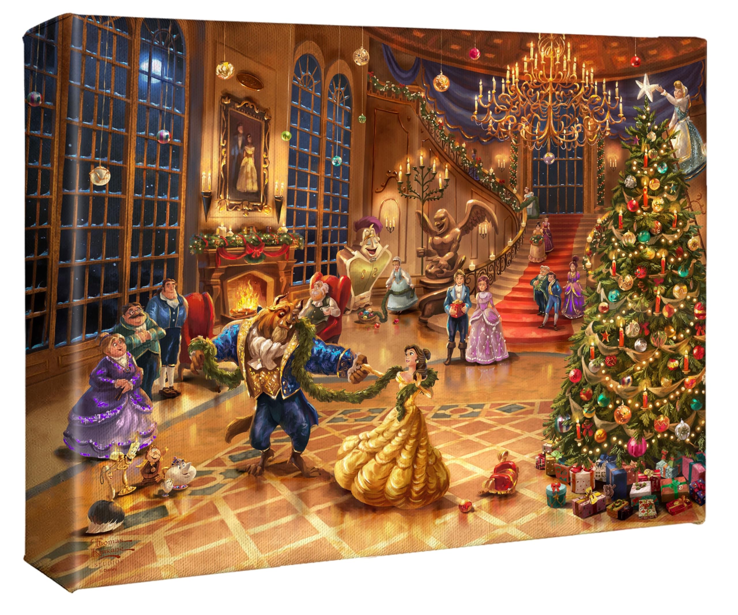 Thomas KinkadeStudios Disney Beauty and The Beast Christmas Celebration - 8" x 10" Gallery Wrapped Canvas
