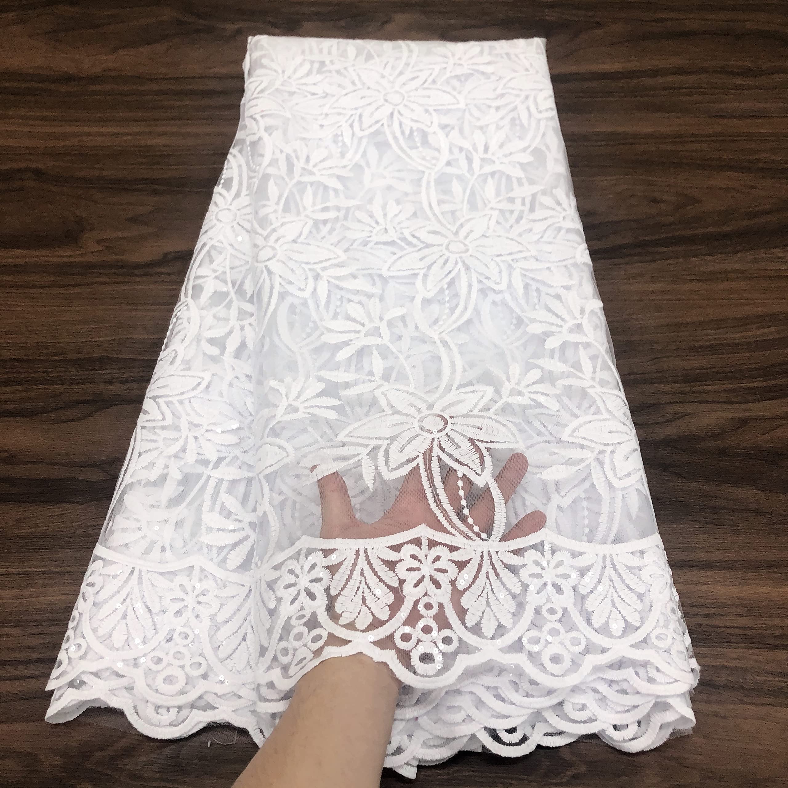 Spitzenband Weiße afrikanische Spitze Stoff Nigerianische Pailletten Spitze Stoff Guipure-Schnur Spitze Französisch Net Spitze for Hochzeit Spitzenband Weiß