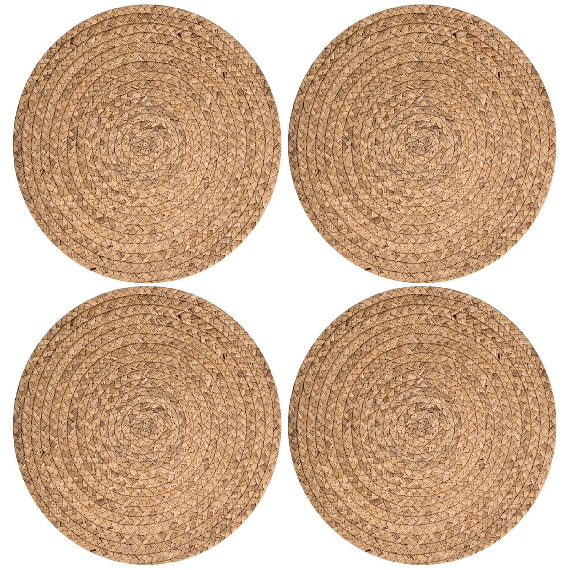 Ameble Place Mats for Table 4 10 Inch, Round Rattan Woven Placemats Papyrus for Kitchen Dining Table