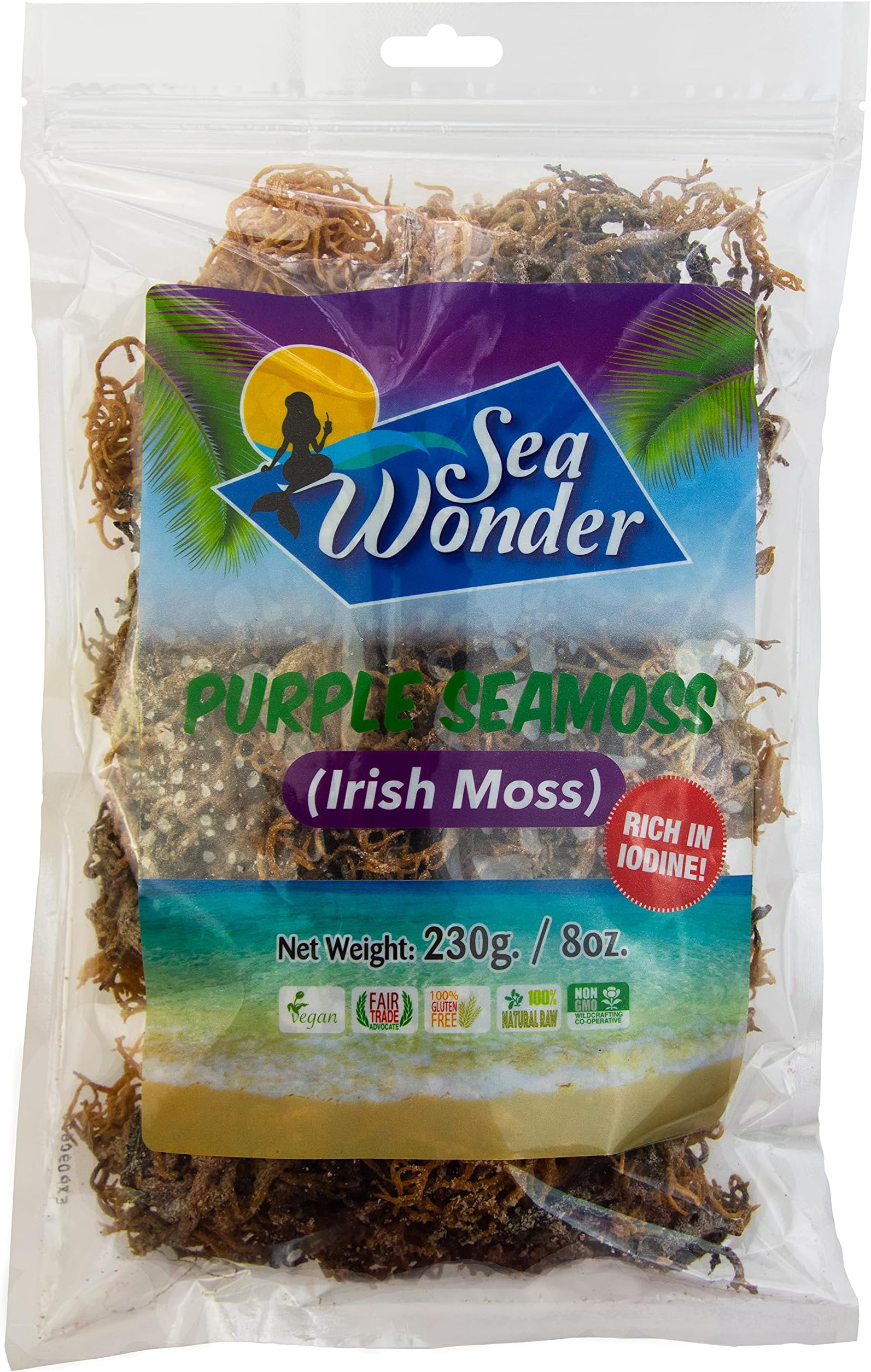 Potent Dark And Gold Dried Irish Moss Caribbean Seamoss (8 Oz./230g) | Wildcrafted Seed Stock | Non GMO | Vegan | Raw | Hand Picked | Sun Dried and Sealed | Makes 160 Fl. Oz