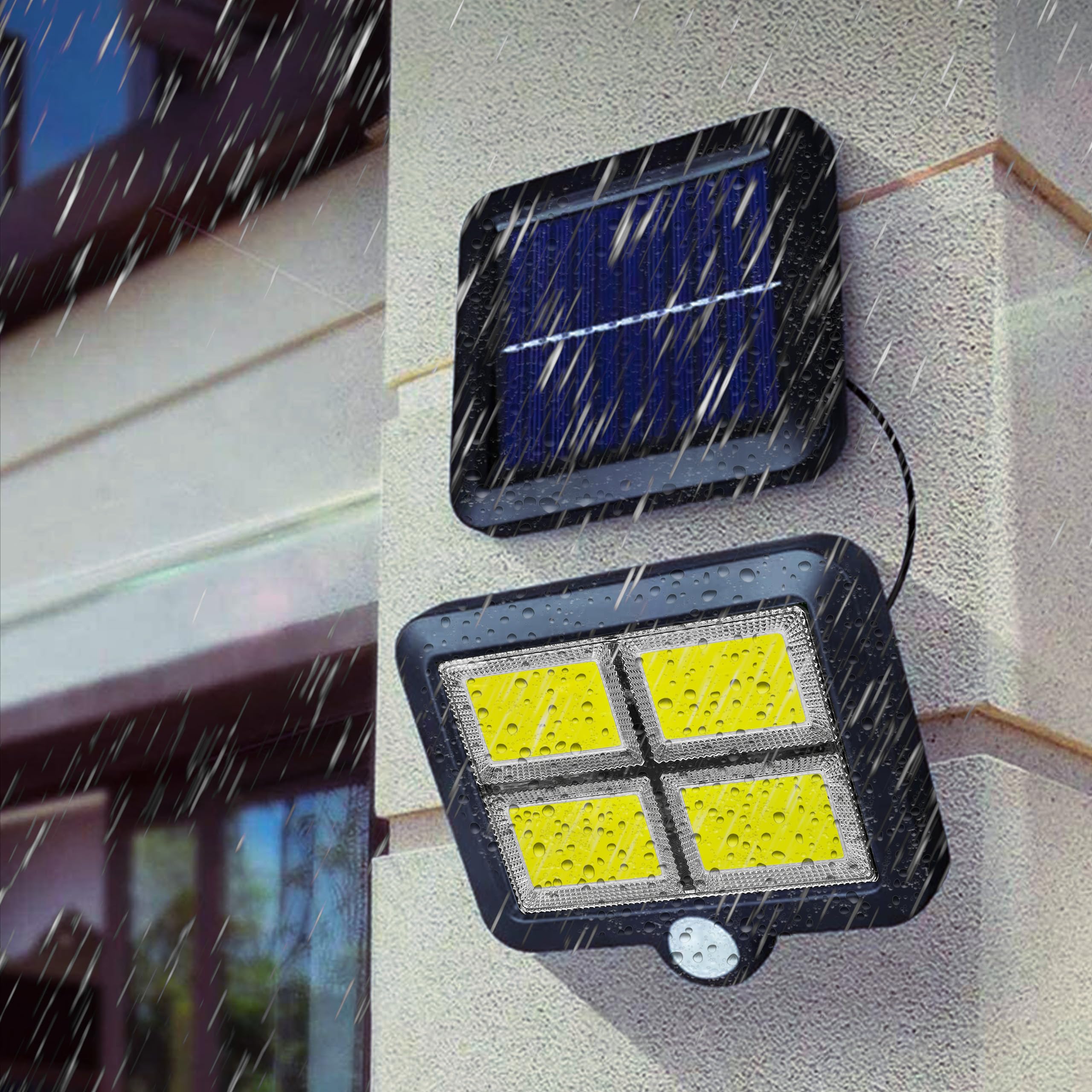 Retoo Lampa solarna zewnętrzna z czujnikiem ruchu 120 diod LED Nowy model lampy słonecznej do ogrodu Kinkiet solarny do użytku na zewnątrz idealne na patio werandę garaż drzwi wejściowe